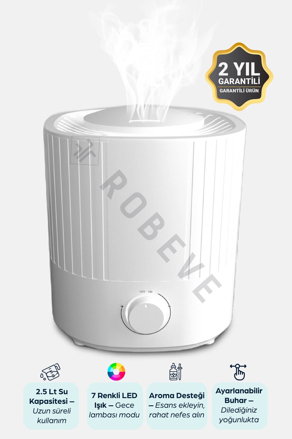ROBEVE 2.5 Lt Hava Nemlendirici Buhar Makinesi Ultrasonik Difüzör Oda Nemlendirici Hava Nemlendiricisi