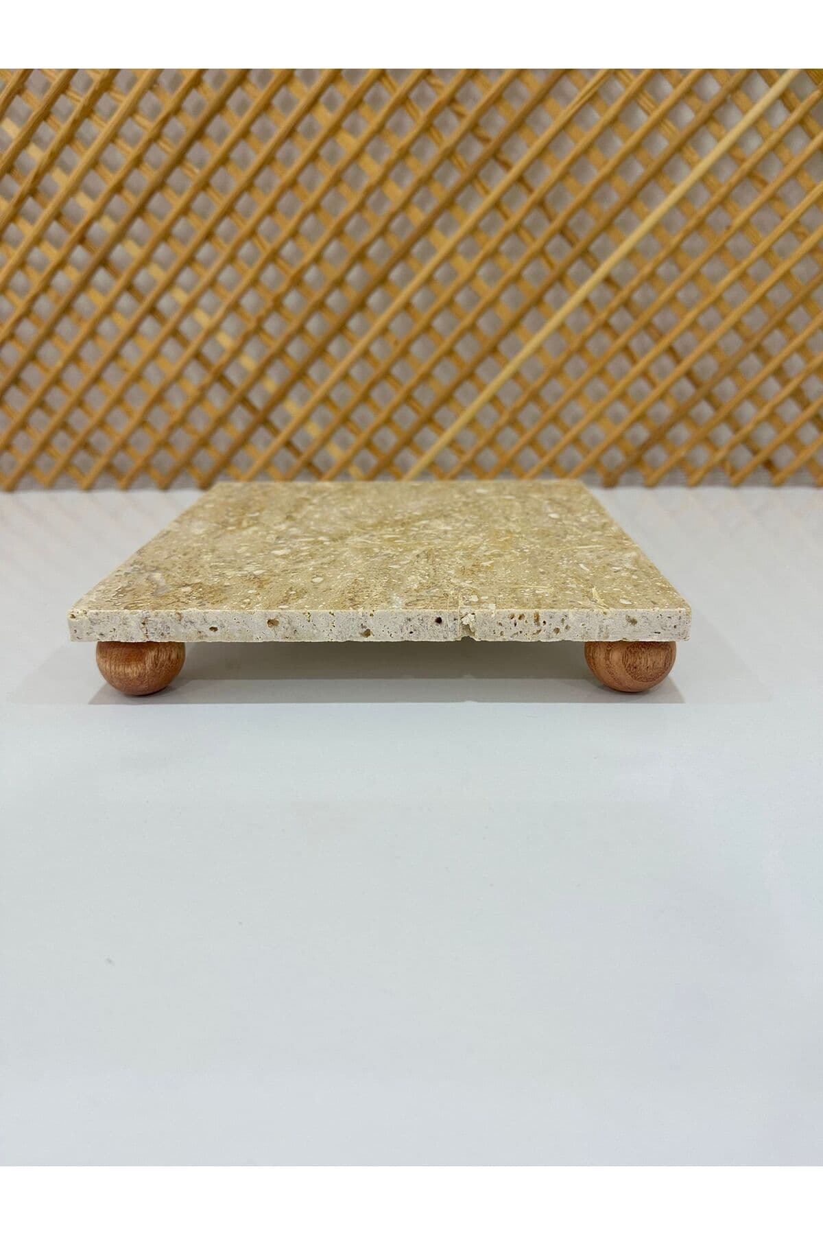 FARALYAHOME Sunumluk Mermer Ahşap Ayaklı 20X20 Cm Organizer Stant