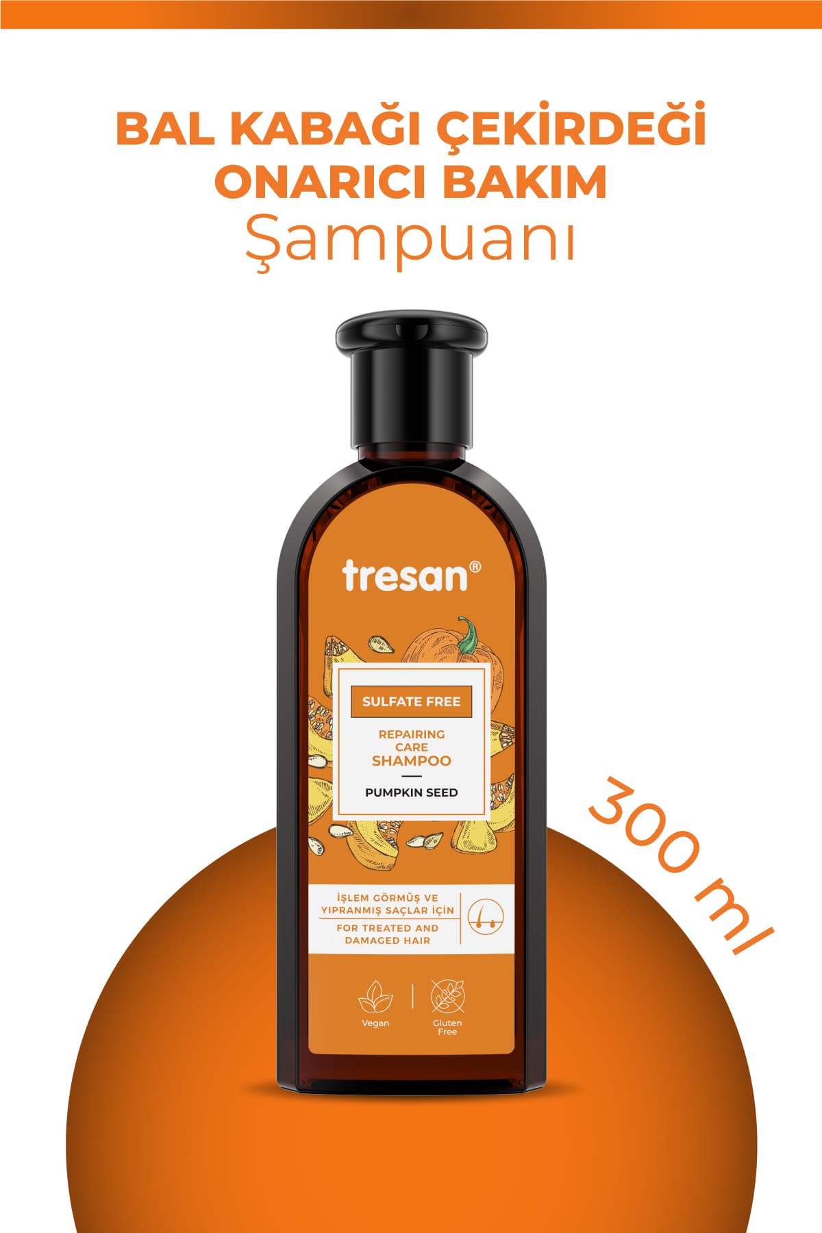 Tresan Bal Kabağı Çekirdeği Onarıcı Sülfatsız Bakım Şampuanı – İşlem Görmüş ve Yıpranmış Saçlar (300 ml)