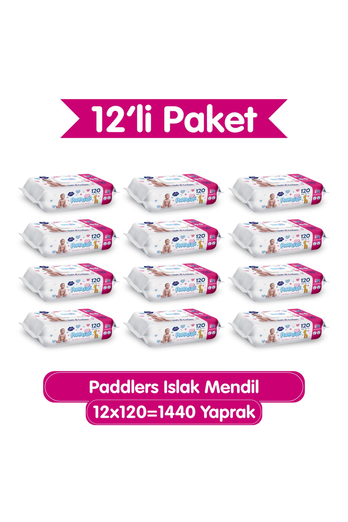 Paddlers Islak Mendil 12x120 li Koli (1440 Yaprak) - Yumuşak Dokulu %0 Paraben