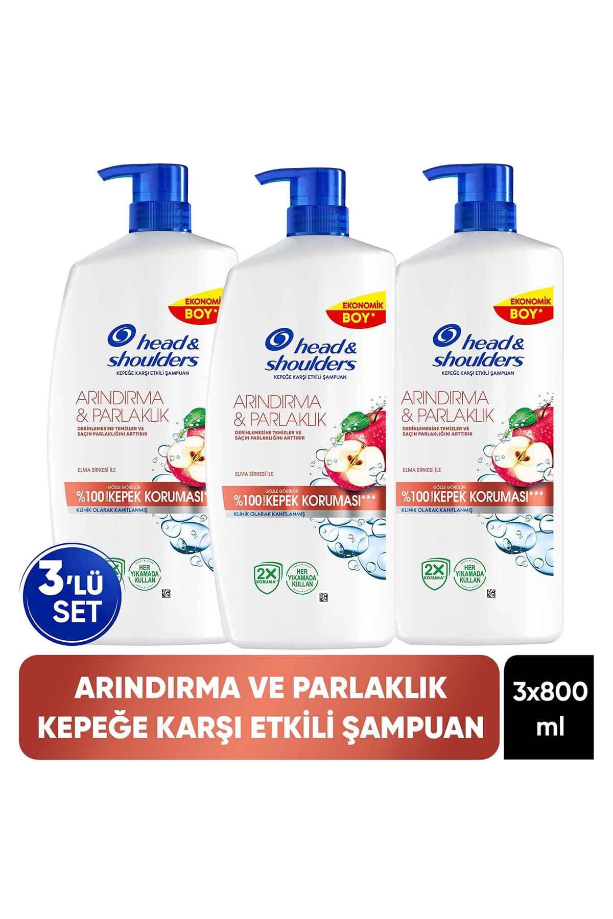Head & Shoulders Arındırma ve Parlaklık Kepek Karşıtı Şampuan Elma Sirkesi ile 800ml x 3 Adet