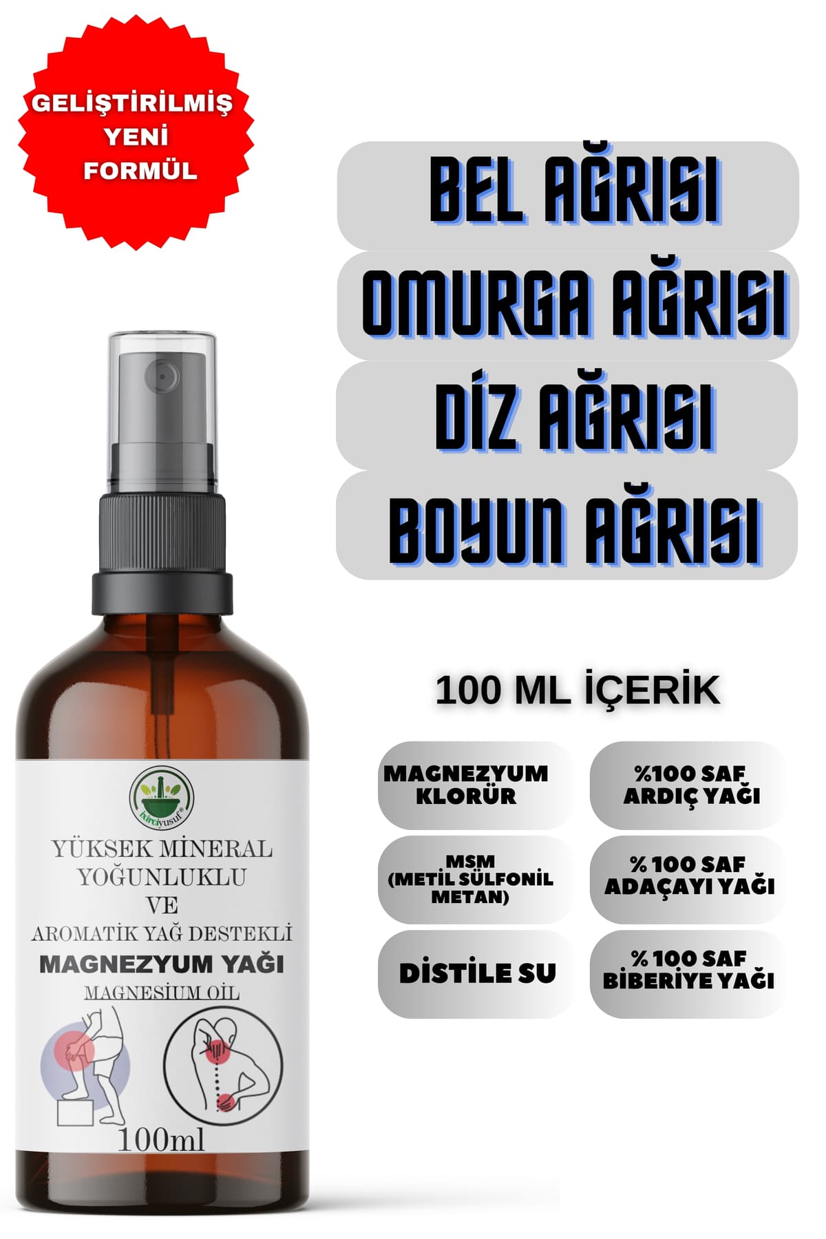 ixirciyusuf Yüksek Mineral Ve Aromatik Yağ Destekli Magnezyum Yağı (MAGNESİUM OİL) Ağrı Sprey 100 ml