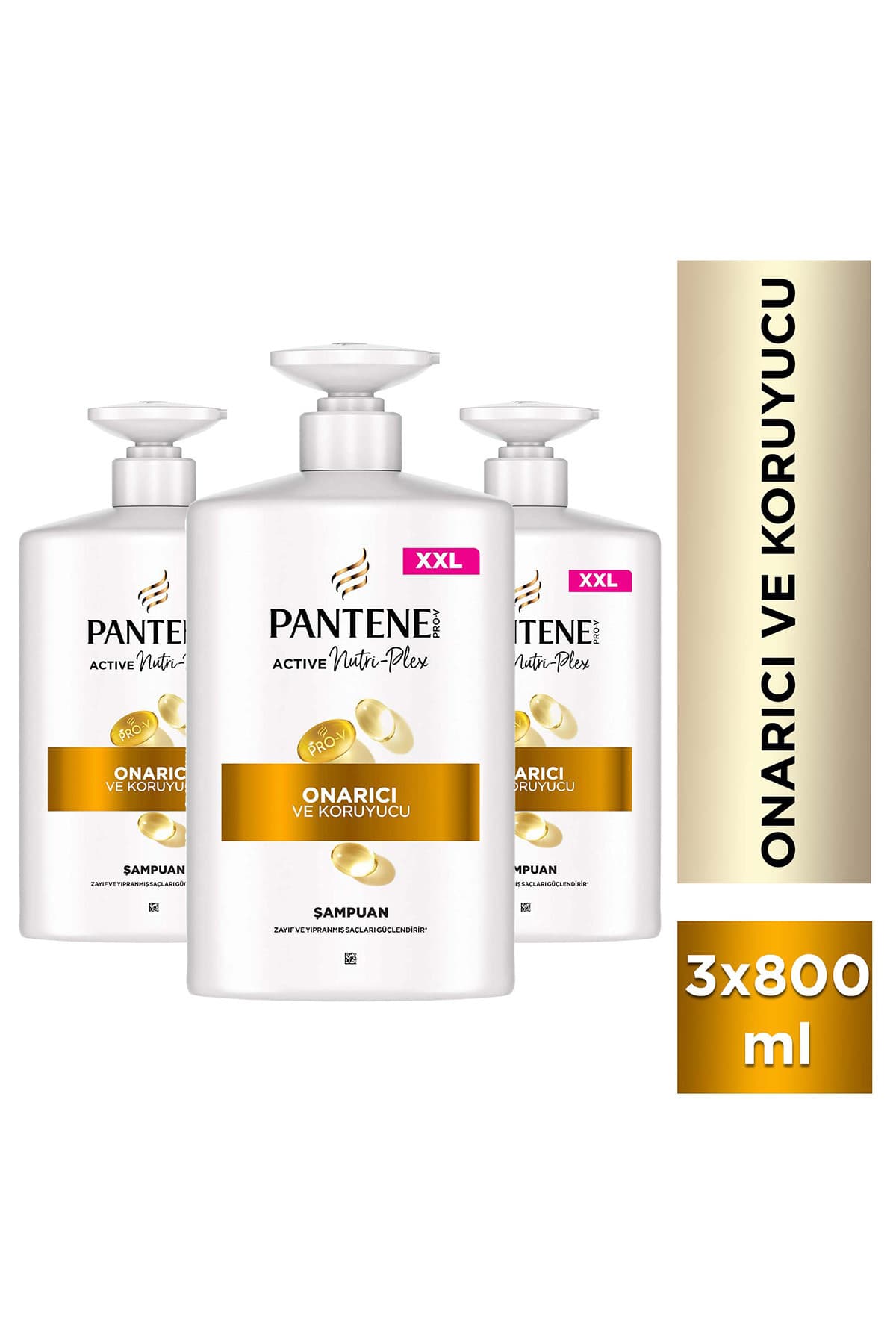 Pantene Pro-V Onarıcı & Koruyucu, Zayıf Ve Yıpranmış Saçlar İçin Şampuan 800 Ml Pompalı Şişe X 3 Adet