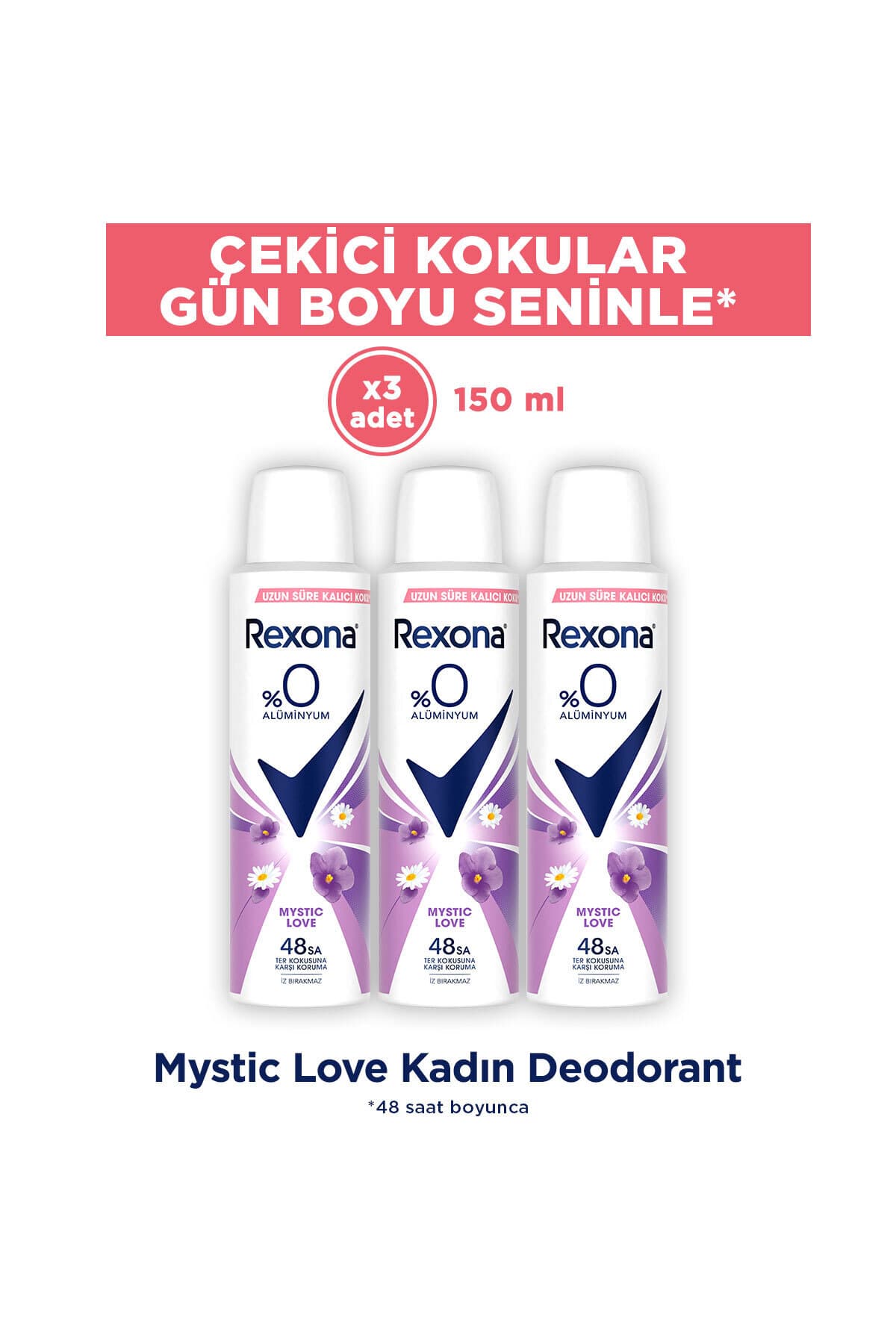 Rexona Kadın Sprey Deodorant Mystic Love %0 Alüminyum 150 ml x3