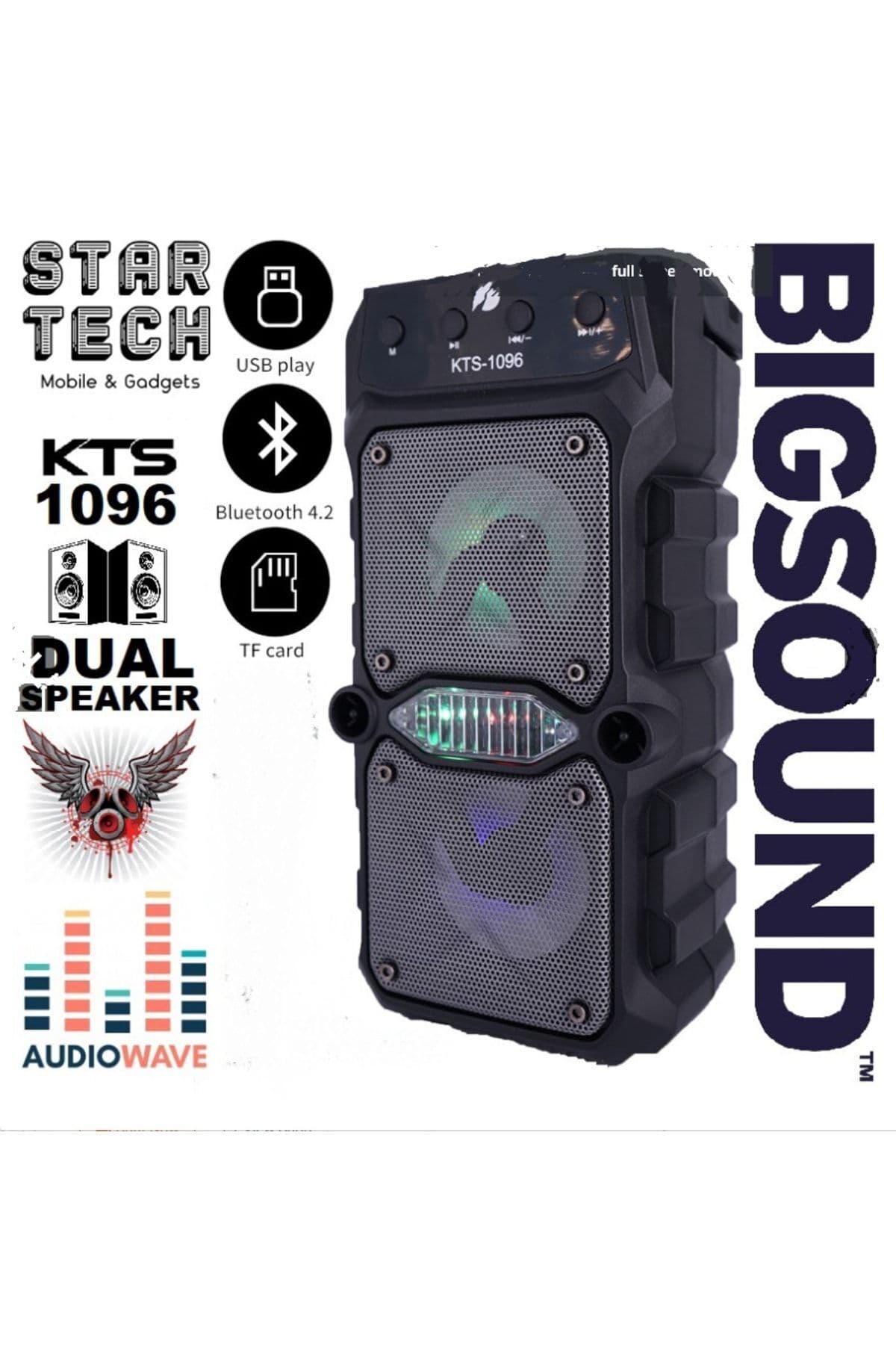 OWWOTECH Işıklı Mikrofonlu Outdoor Parti Hoparlörü Bluetooth Hoparlör 3 Inç × 2 Kablosuz Speaker