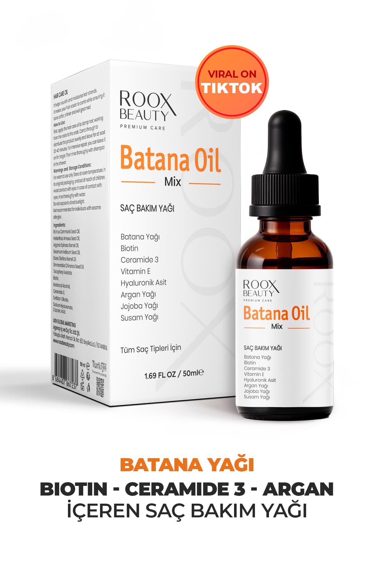 Roox Beauty Batana Yağı , Argan Yağı , Jojoba Yağı İçeren Saç Bakım Yağı 50 ml