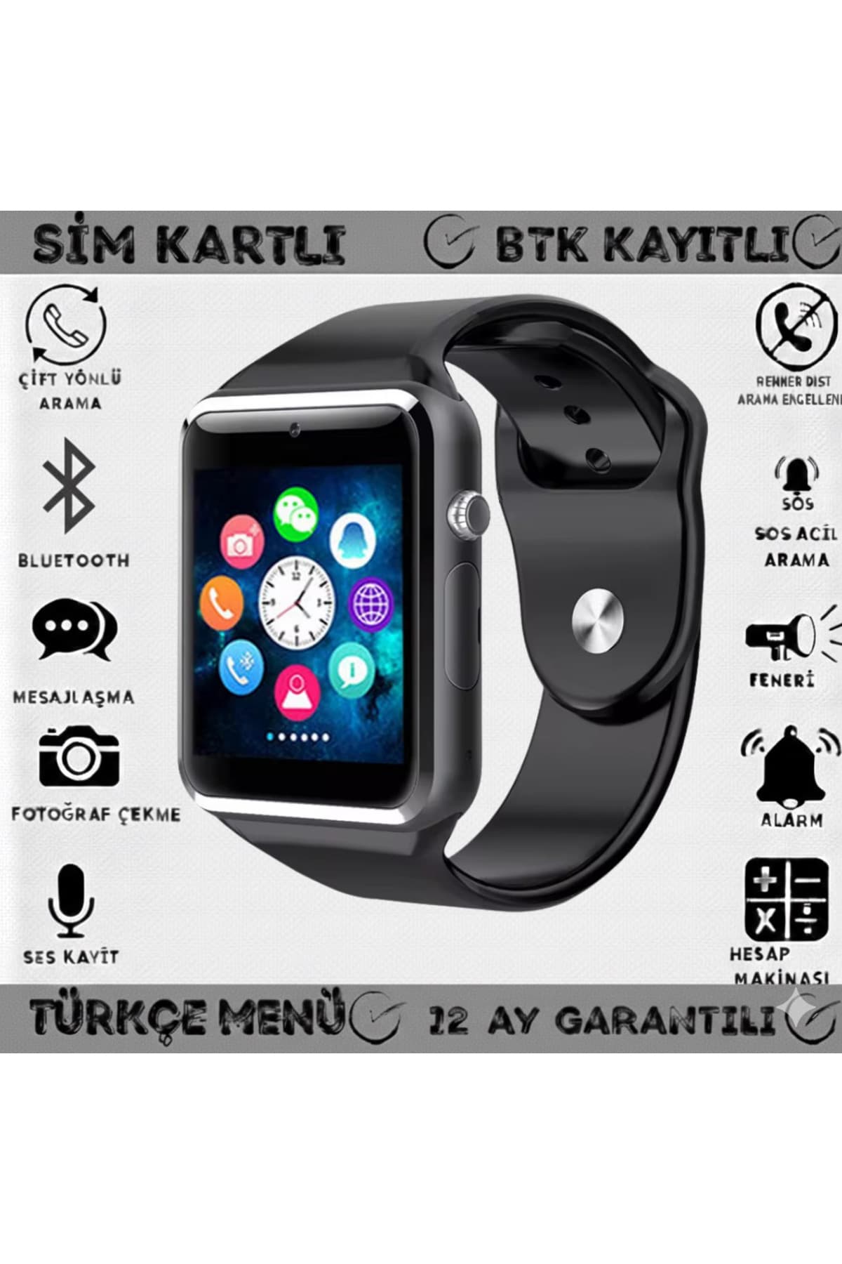 Genel Markalar Sim Kartlı,bluetoothlu,hafıza Kartlı Ve Kameralı Akıllı Saat A1