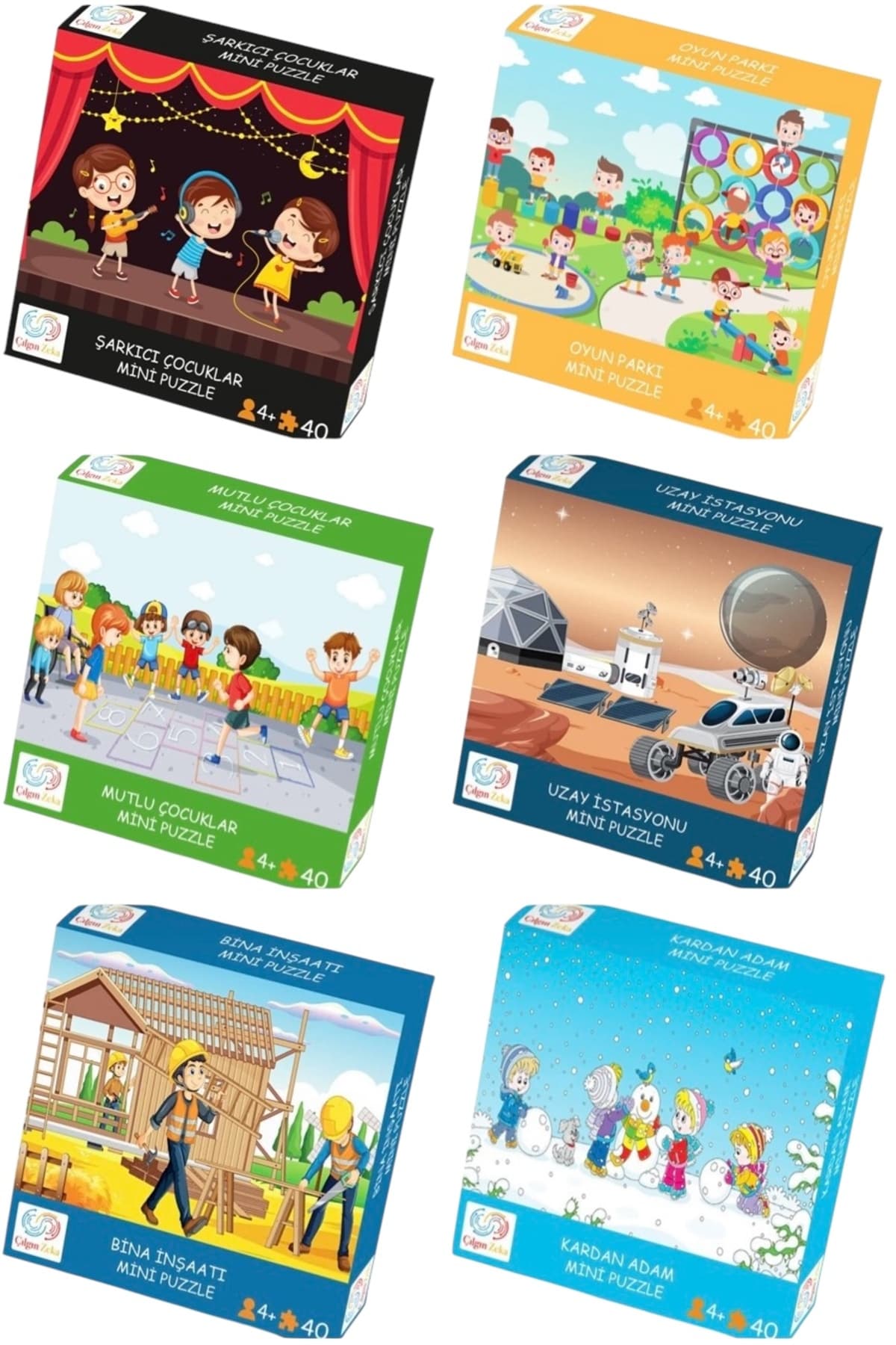 Çılgın Zeka 6’llı Puzzle Seti 3-7 Yaş Puzzle Set 40 Parça Mini Puzzle