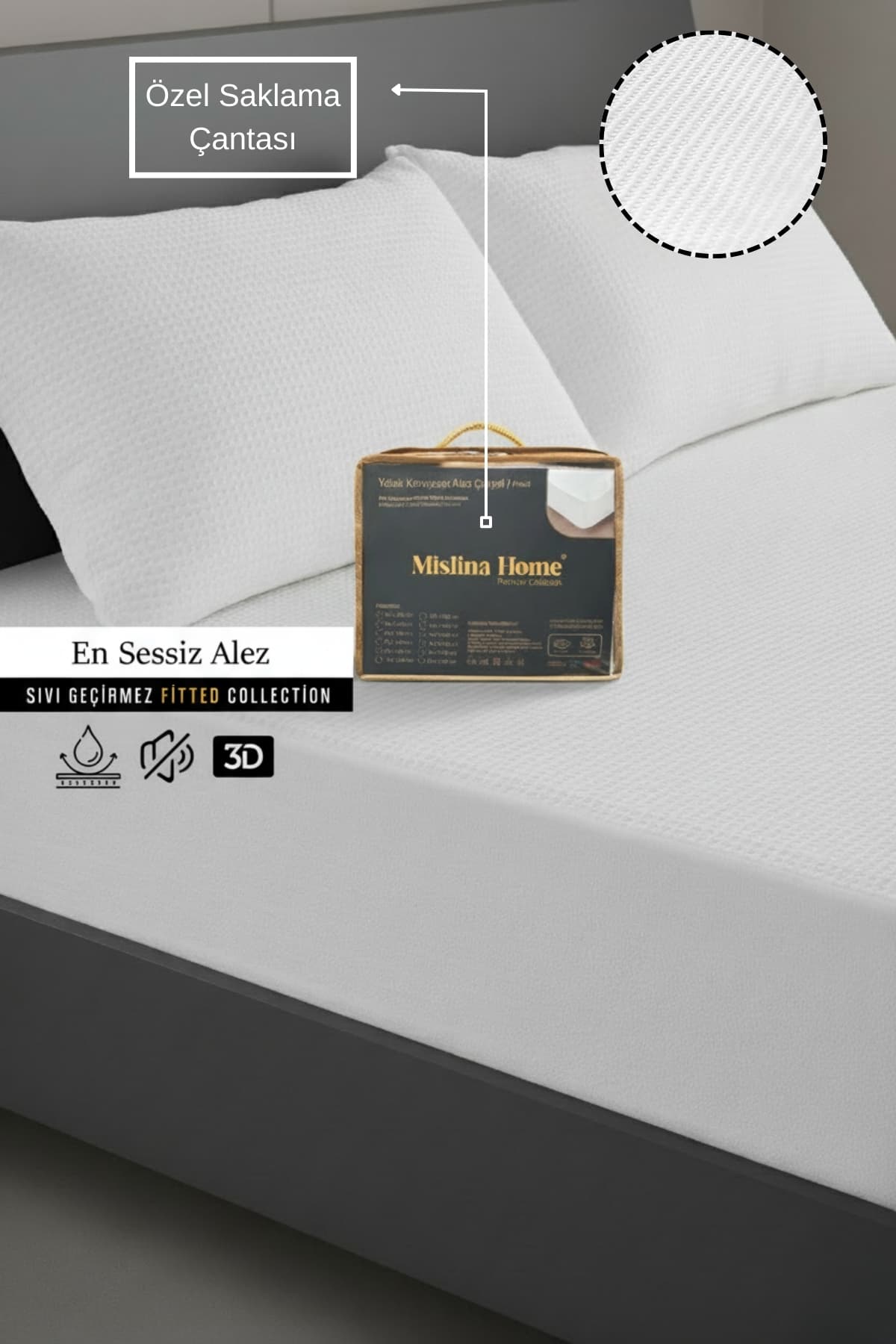 Mislina Home Premium Sıvı Su Geçirmez Fitted Full Kenar Tek Kişilik Çift Kişilik Sessiz Yatak Koruyucu Alez