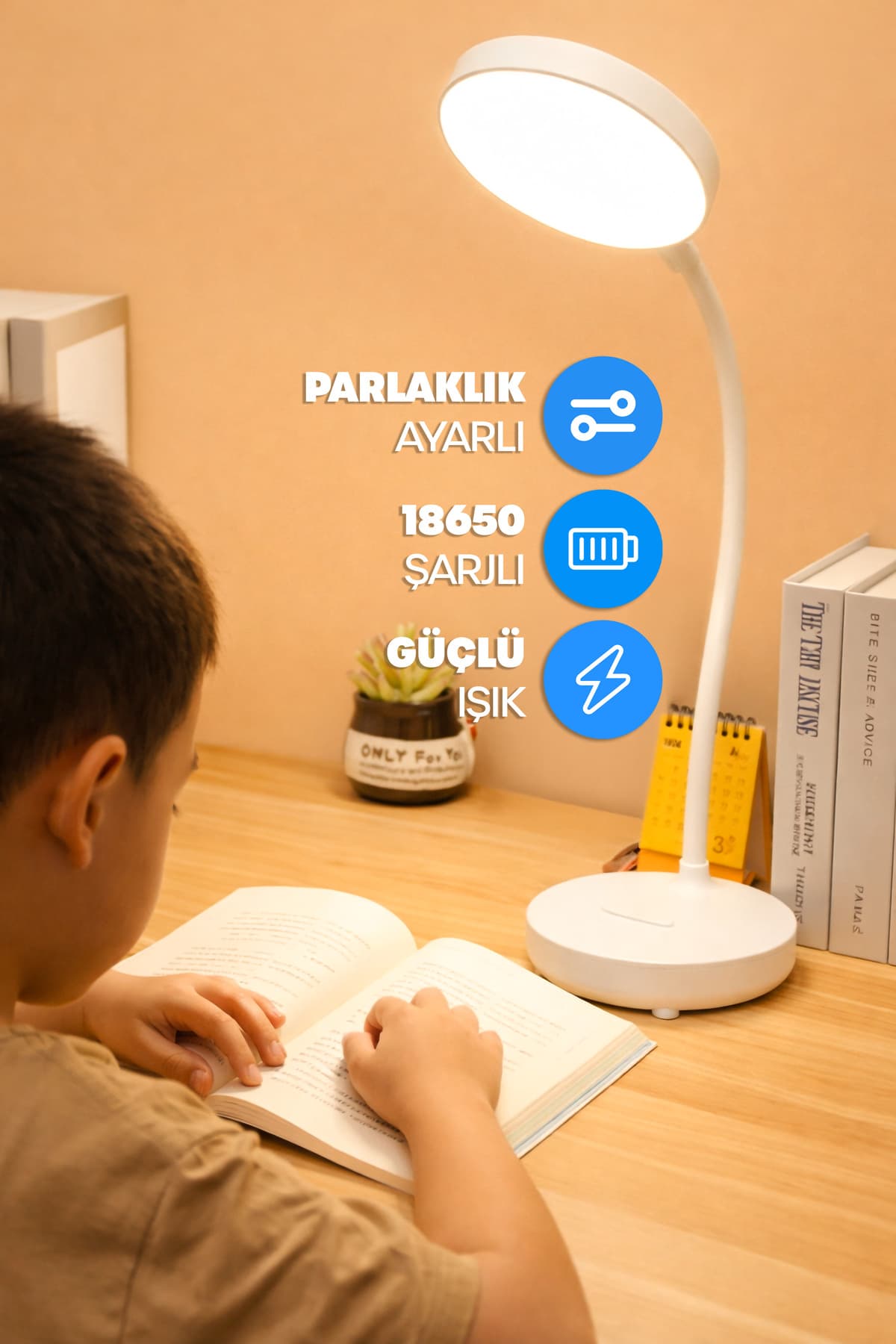 Telvesse Şarjlı Masa Lambası Işık Ayarlanabilir Telefon Tutuculu Ders Çalışma Okuma Işığı Beyaz Işık 0644