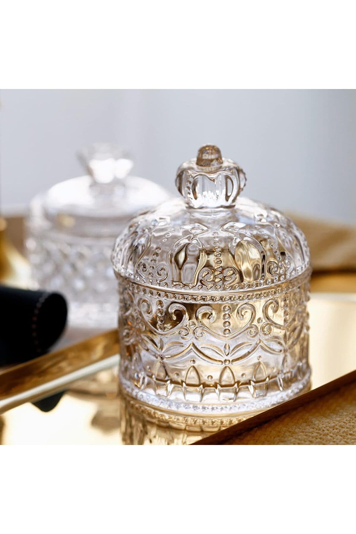 İnova Home Decor King Cam Kapaklı Yuvarlak Şekerlik
