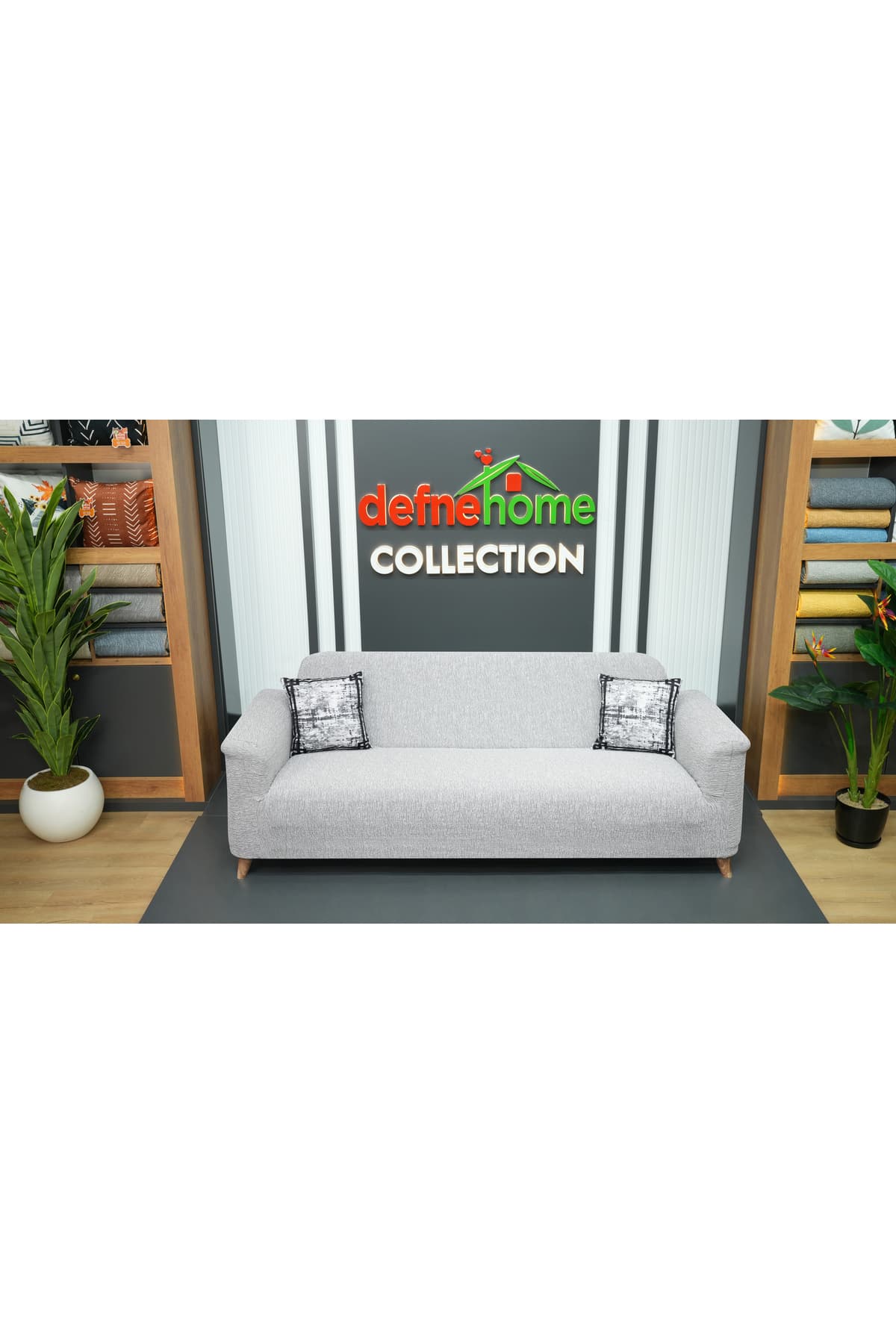 defnehome collection Jakarlı Düz Desen 3-3-1-1 Lastikli Kanepe Örtüsü | Lastikli Koltuk Örtüsü | Koltuk Kılıfı Takımı Taş