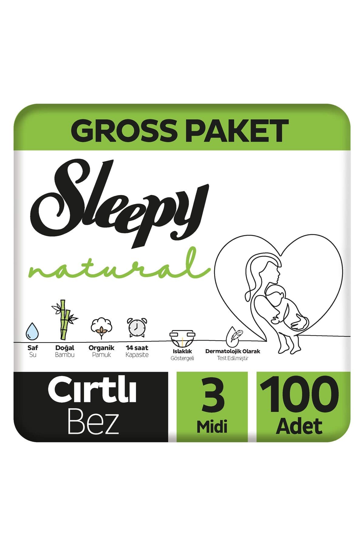 Sleepy Natural Gross Paket Bebek Bezi 3 Numara Midi 100 Adet