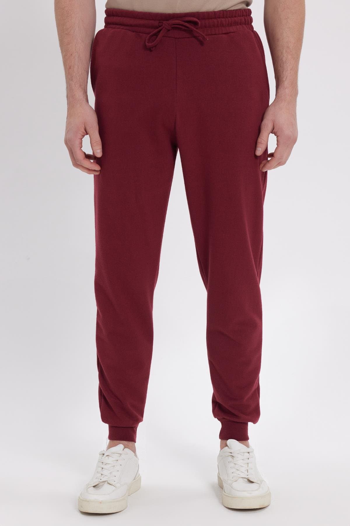 Tudors Erkek Regular Fit Klasik Kesim Beli Bağcıklı Jogger Cepli Lastikli Paça Bordo Eşofman Altı