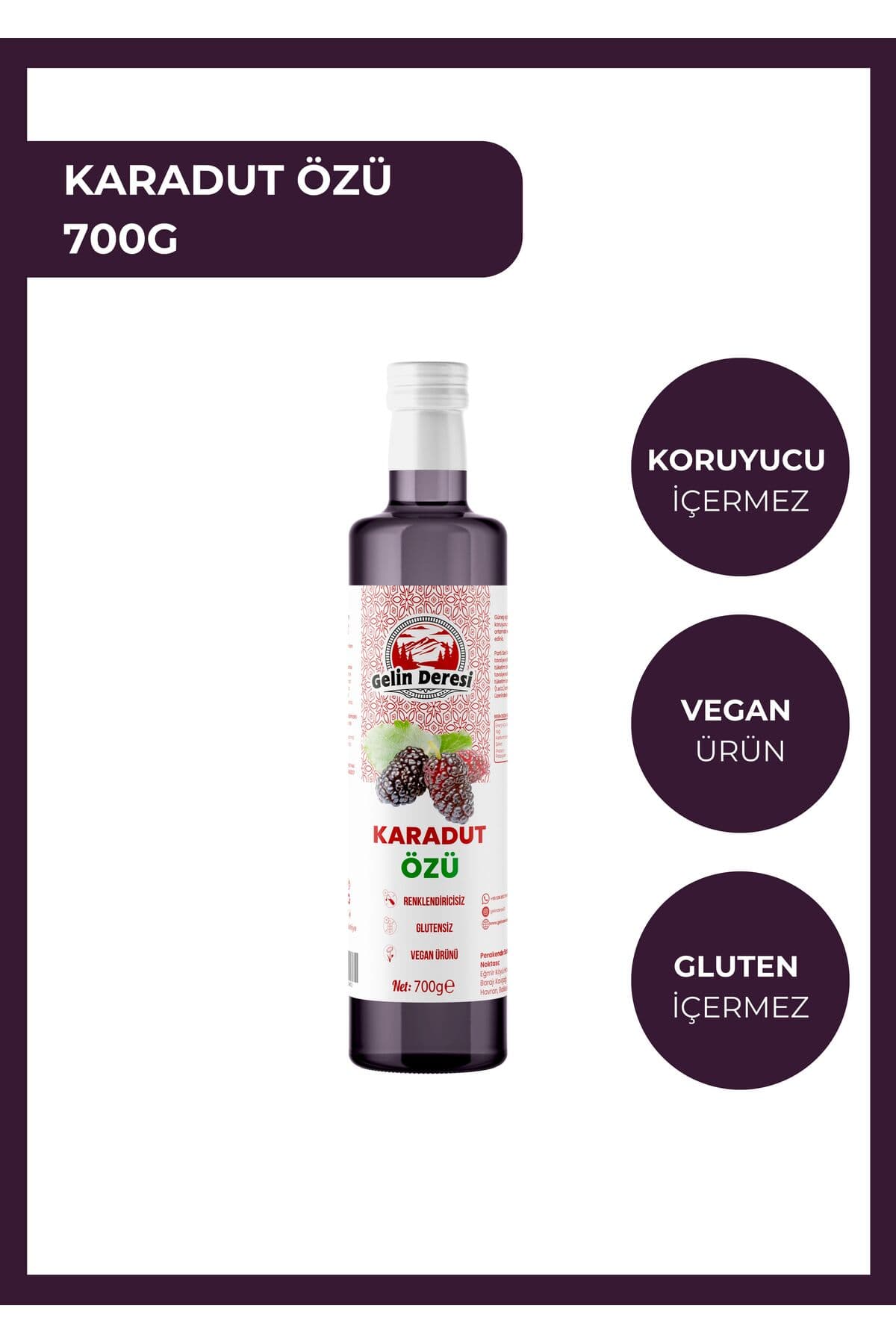 Gelin Deresi Balıkesir Havran Doğal Ev Yapımı Karadut Özü 700gr.tamamen Şekersizdir.