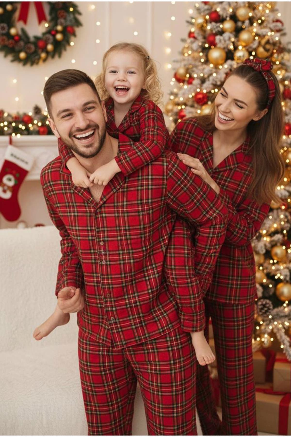 Siyah İnci ERKEK kırmızı ekoseli %100 Pamuklu Örme Düğmeli Pijama Takım 7985
