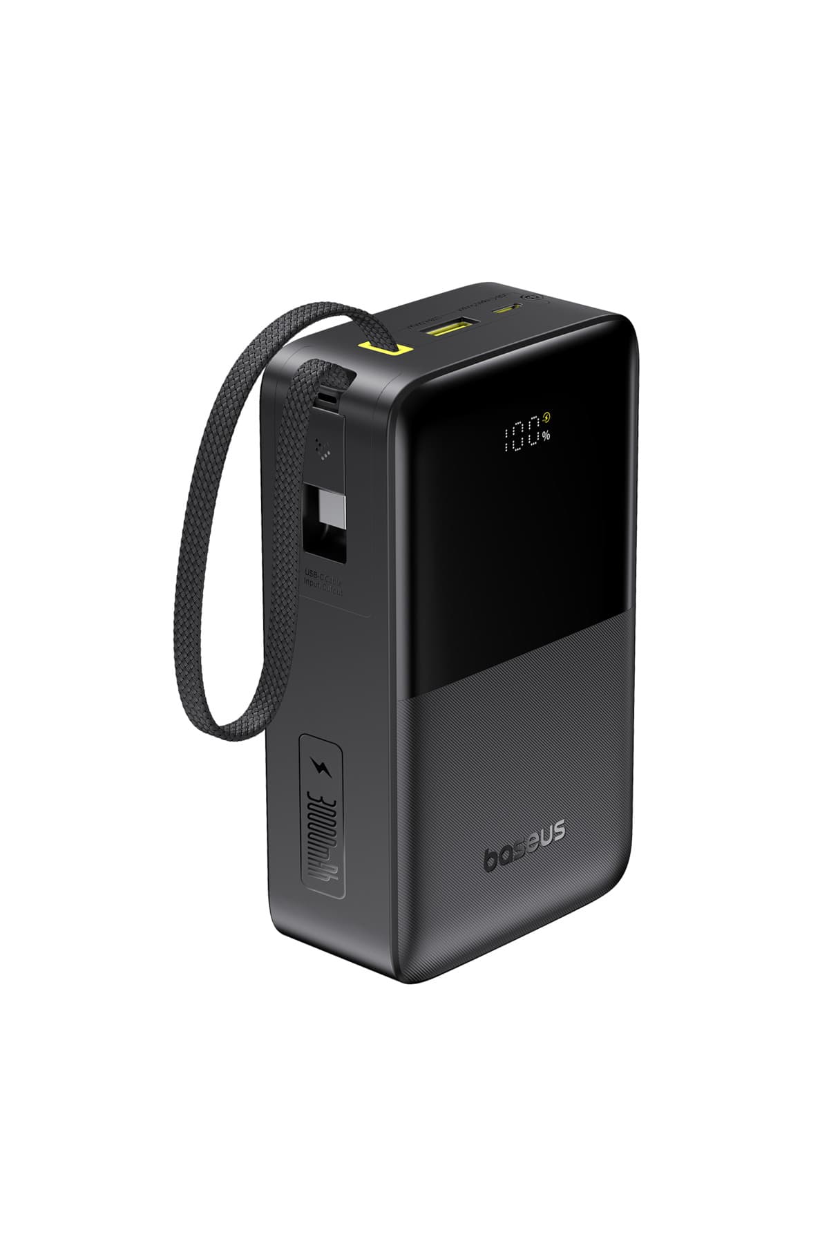 Baseus EnerFill Bipow2 Pro 30000 mAh Power Bank, Dahili USB-C Kablosu, 22.5W Hızlı Şarj, LED Ekran, Siyah