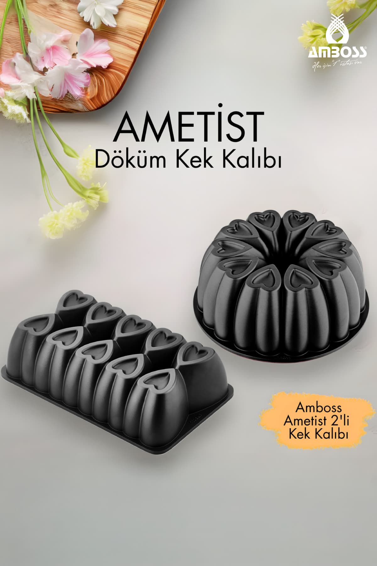 Amboss Ametist 2 Parça Döküm Kek Kalıbı ( Siyah )