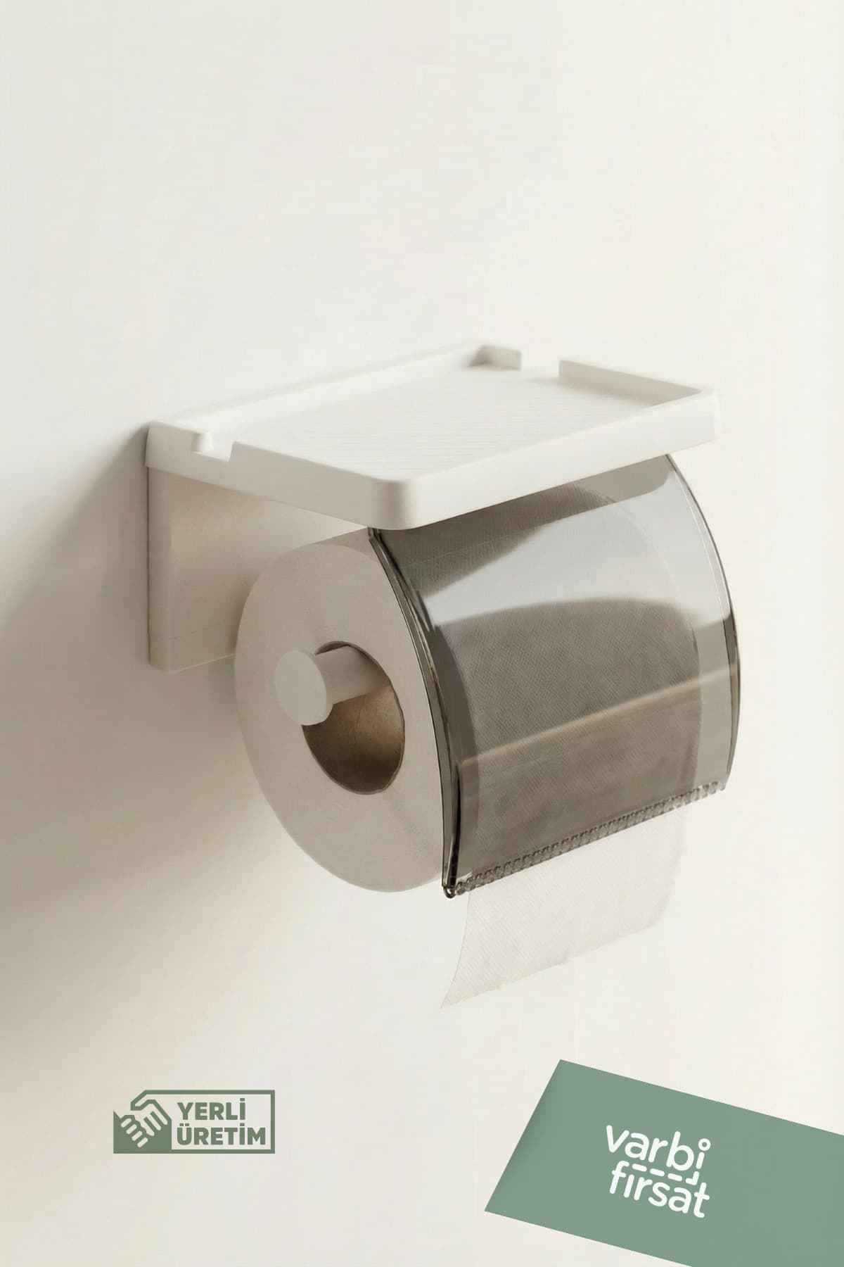 Varbifırsat Yapışkanlı Kapaklı Tuvalet Kağıdı Askısı Banyo Tuvalet Kağıtlığı Aparatı Peçetelik Organizer Plastik