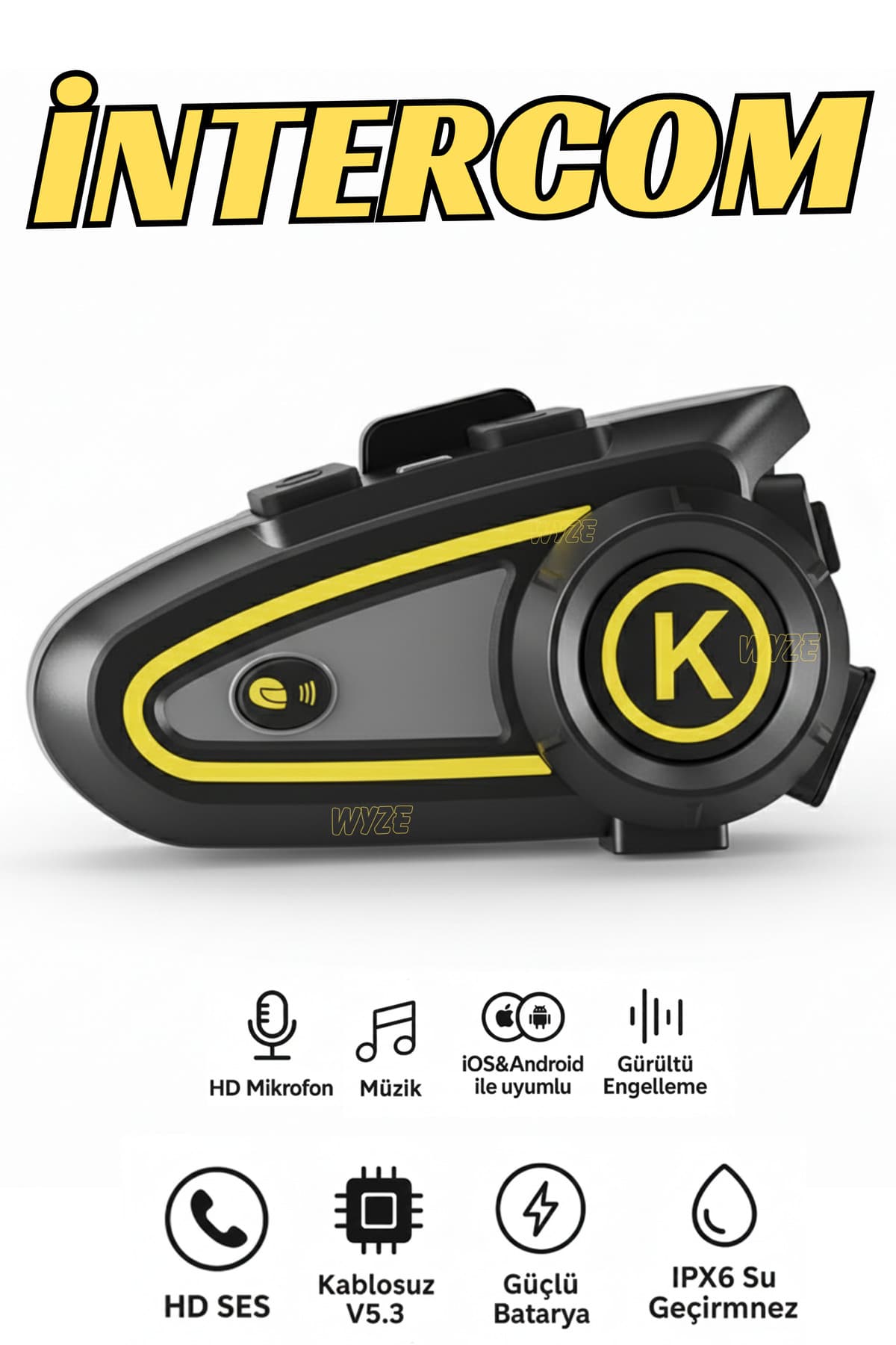 Wyze intercom Asistanlı Gürültü Önlemeli IPX6 Waterproof Motosiklet Kask Kulaklığı BT 5.3 1200 Mah