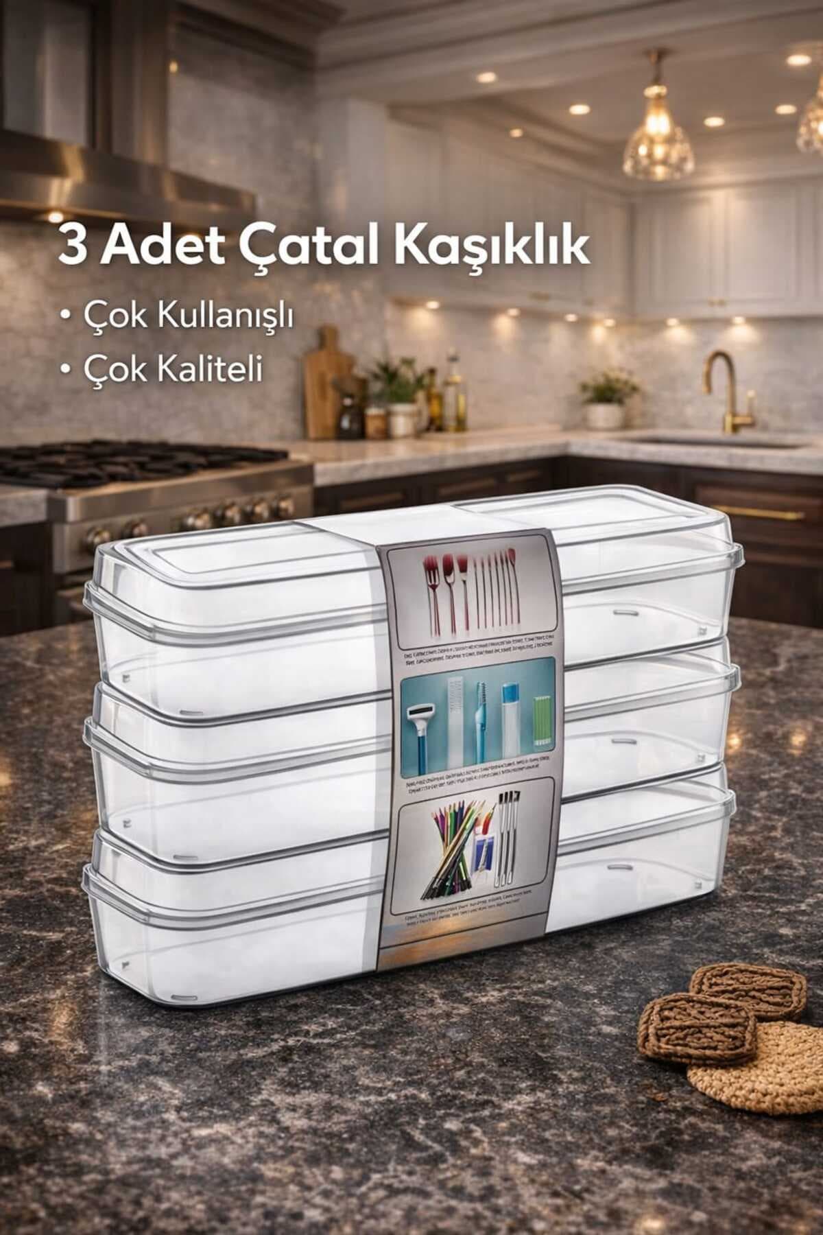 AKCAKESE Çatal Kaşık Bıçak Saklama Kutusu, Makyaj Organizeri 3 Adet