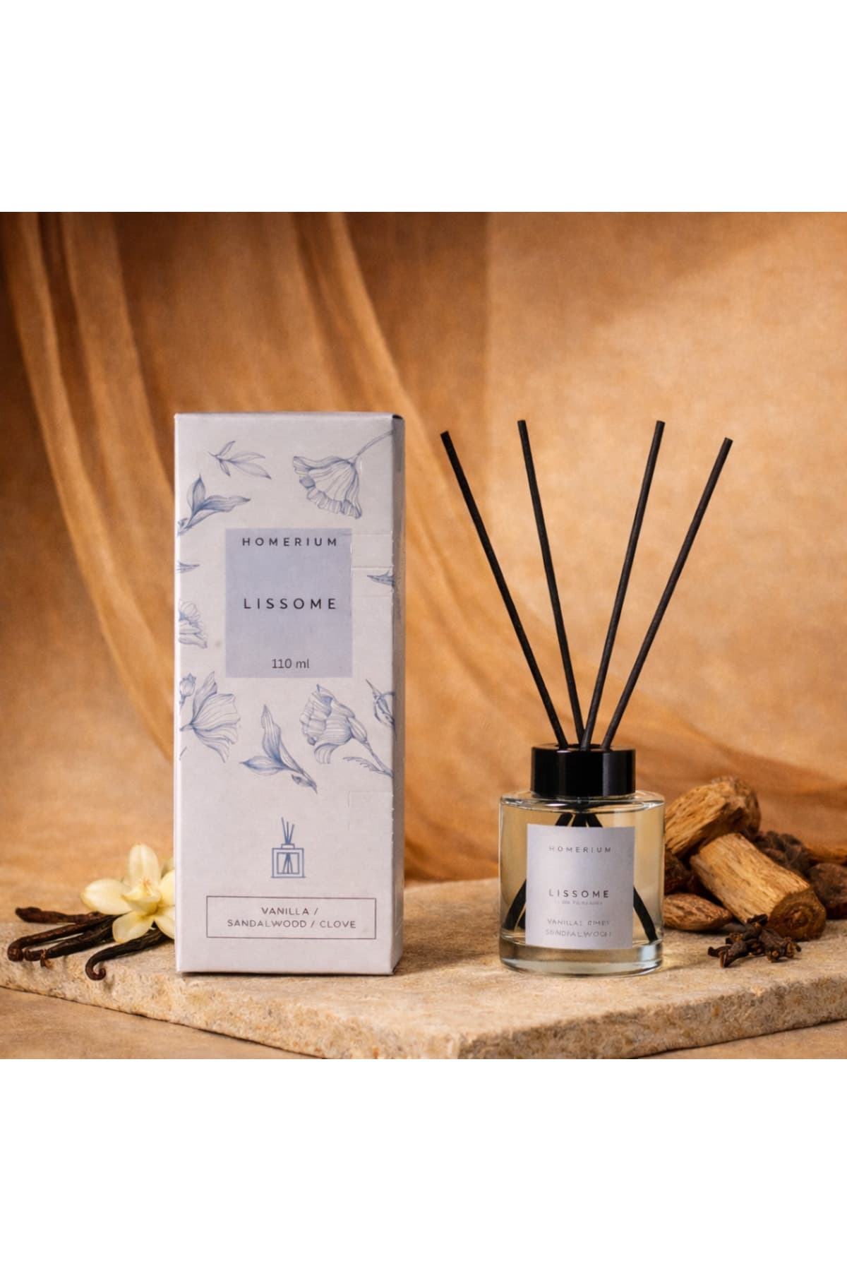 HOMERİUM Lissome Çubuklu Oda Kokusu 110 ml Bambu Çubuklu Reed Diffuser Kalıcı Ev Ofis Ortam Kokusu
