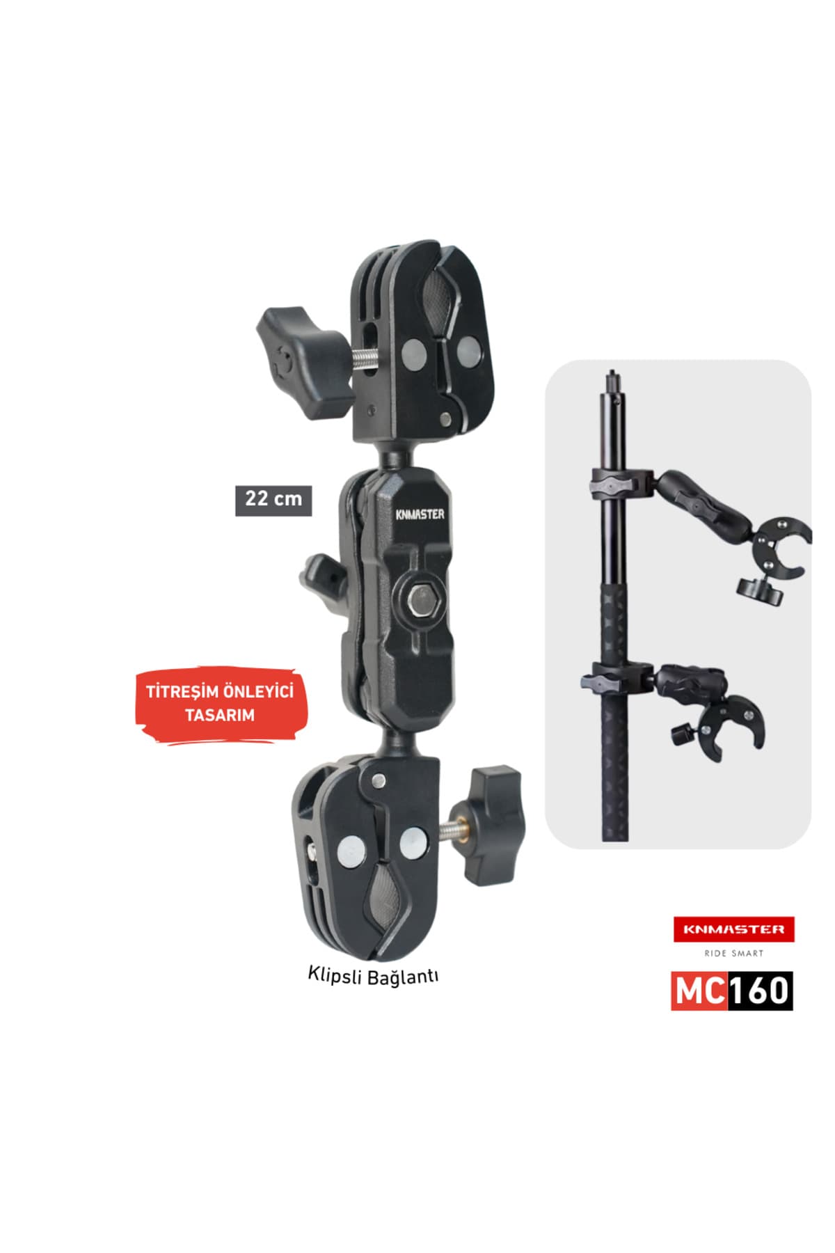 Knmaster MC160 – 360° Ayarlanabilir Motosiklet Çift Yengeç Kelepçeli Aksiyon Kamera Destek Aparatı