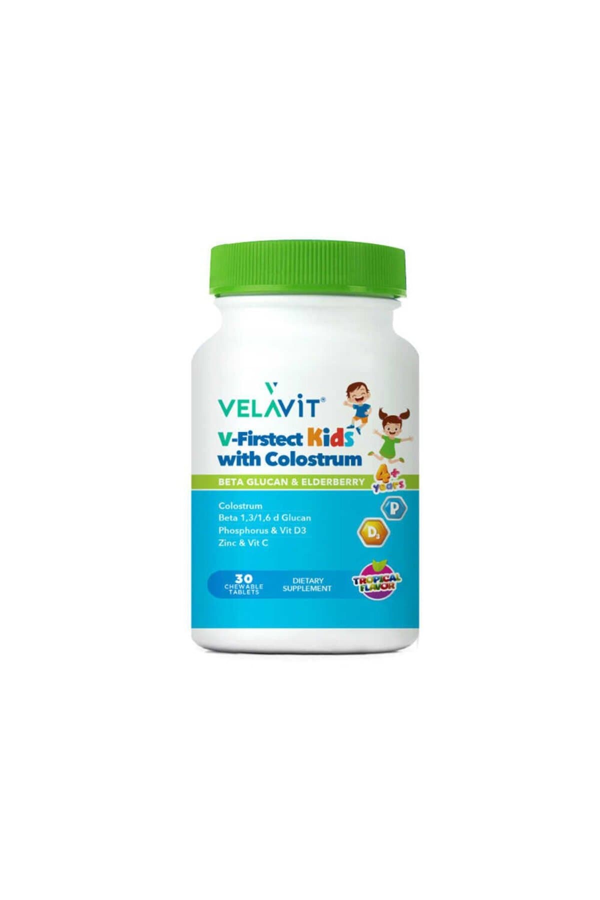 Velavit V-Firstect Kids Colostrum,C,D3&Çinko İçeren Meyve Aromalı 30 Çiğneme Tableti – Bağışıklık Desteği
