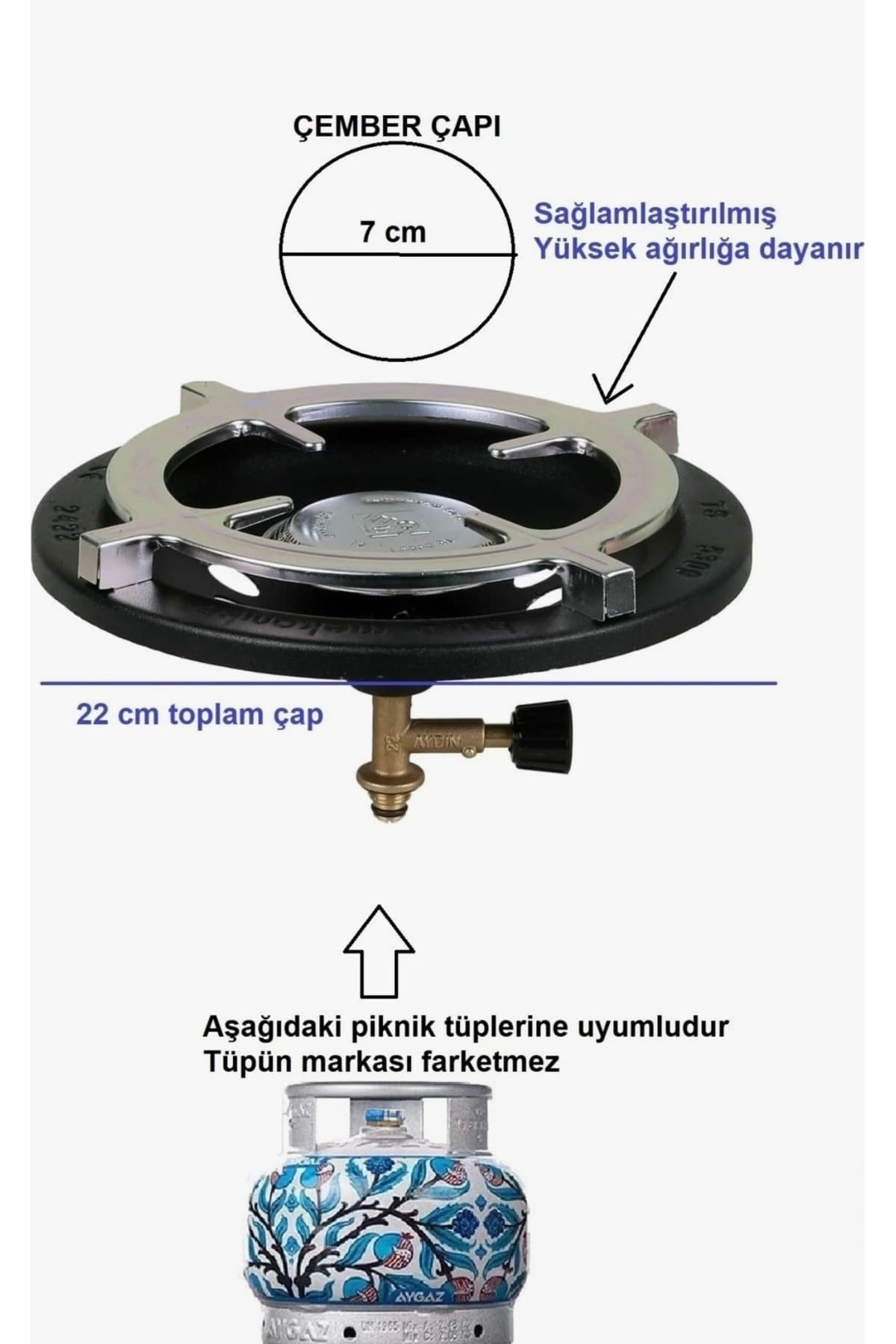 Onaran sanat Kamp Ocağı Dar Çember Güçlendirilmiş Tava Koyma Balık Piknik Tüpü Kamp Başlık Renk 7Cm