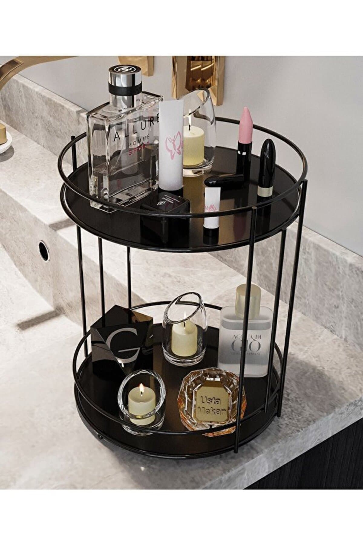 Silkyreal Banyo Kozmetik Takı Makyaj Düzenleyici Çok Amaçlı Organizer 2 Katlı Servis Sunum Tepsisi Ikramlık