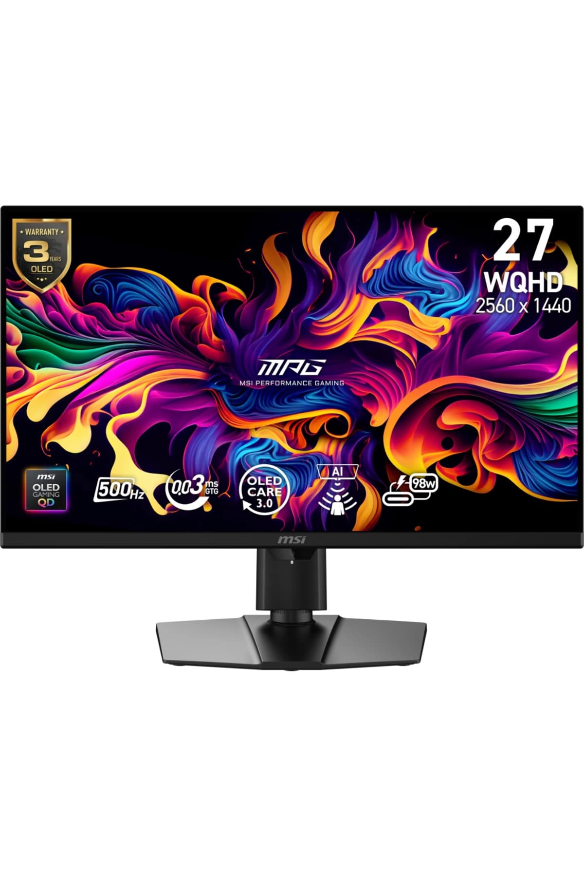 MSI MPG 271QR QD-OLED X50 27 2560x1440 WQHD 500Hz 0.03 ms HDMI DP Type-C G-Sync OLED Gaming Monitör