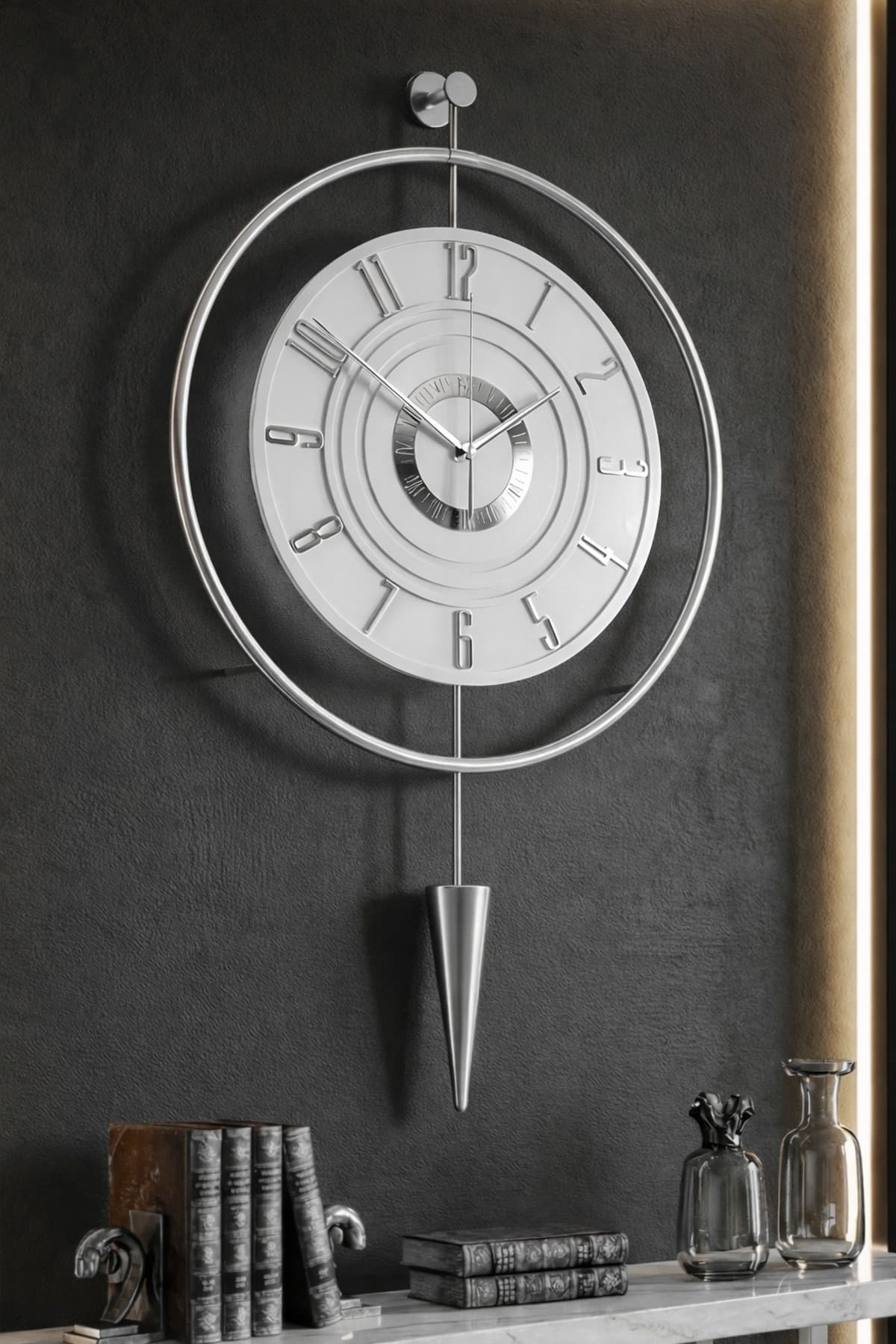 MetaQuartz Aksesuar Gümüş Masippi 12-24 h (e X C L U S I V E ) - Siyah Metal Duvar Saati