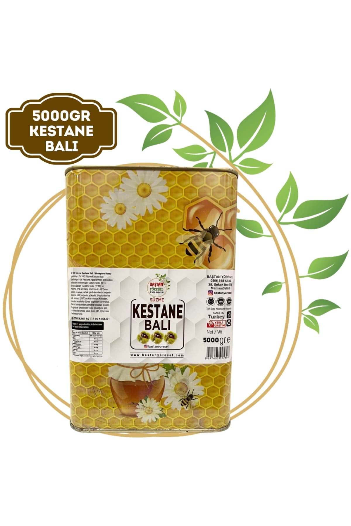 Baştan Yöresel 5kg Teneke Acımsı Olmayan Kestane Balı (TANITIM AMAÇLI)