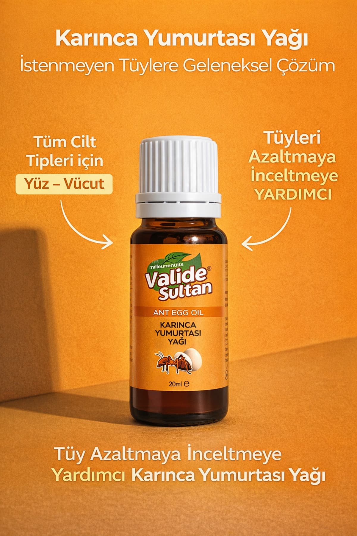 Milleunenuits Valide Sultan Karınca Yumurtası Yağı Tüy Azaltıcı Tüy Tüy Dökücü 20 mL