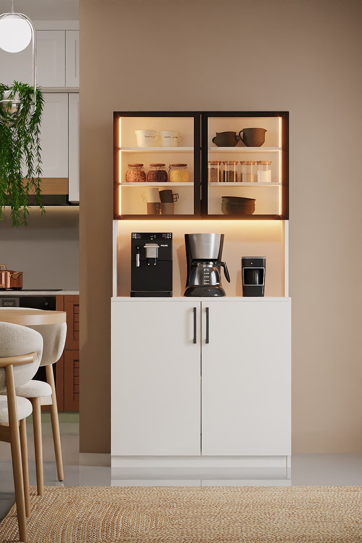 Avmpark Kent Kahve Köşesi Cam Kapaklı Led Işıklı Airfry Kiler Dolabı Çok Amaçlı Dolap