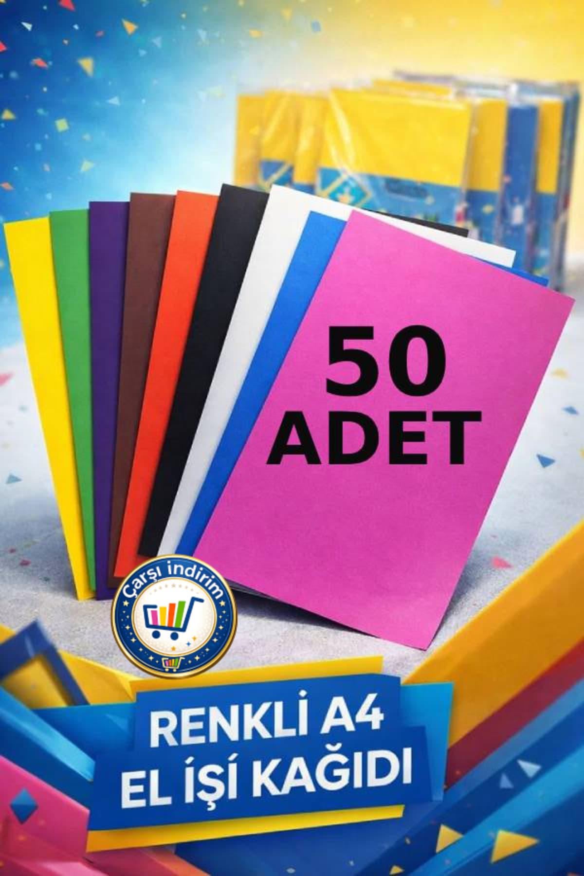nistabolje 50 Adet Renkli A4 Elişi Kağıdı Karışık Renk Kırtasiye Aktivite El İşi Kağıtları