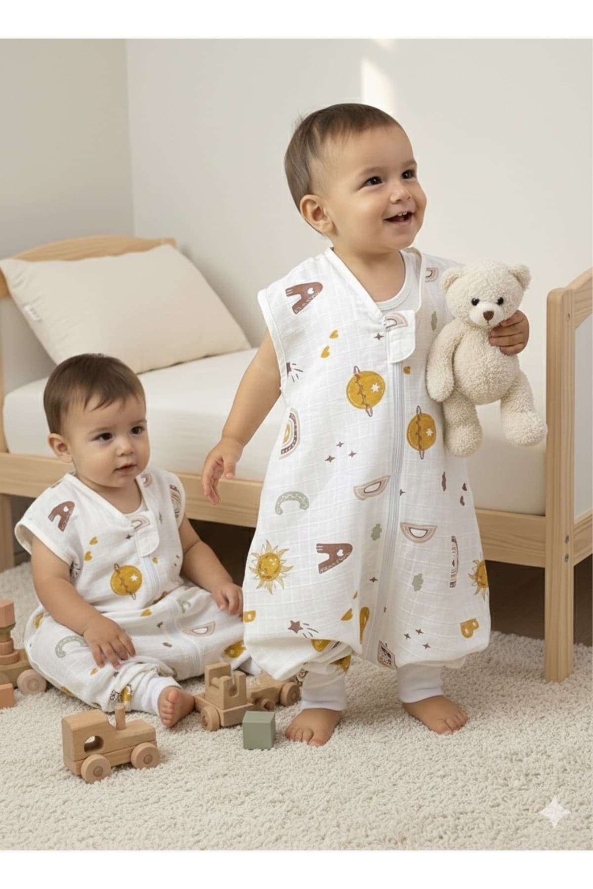Las Vivas Kids Yazlık Müslin Uyku Tulumu, 0.5 Tog Tek Katlı Çocuk Uyku Tulumu,gökkuşağı Desenli Bebek Unisex Tulum