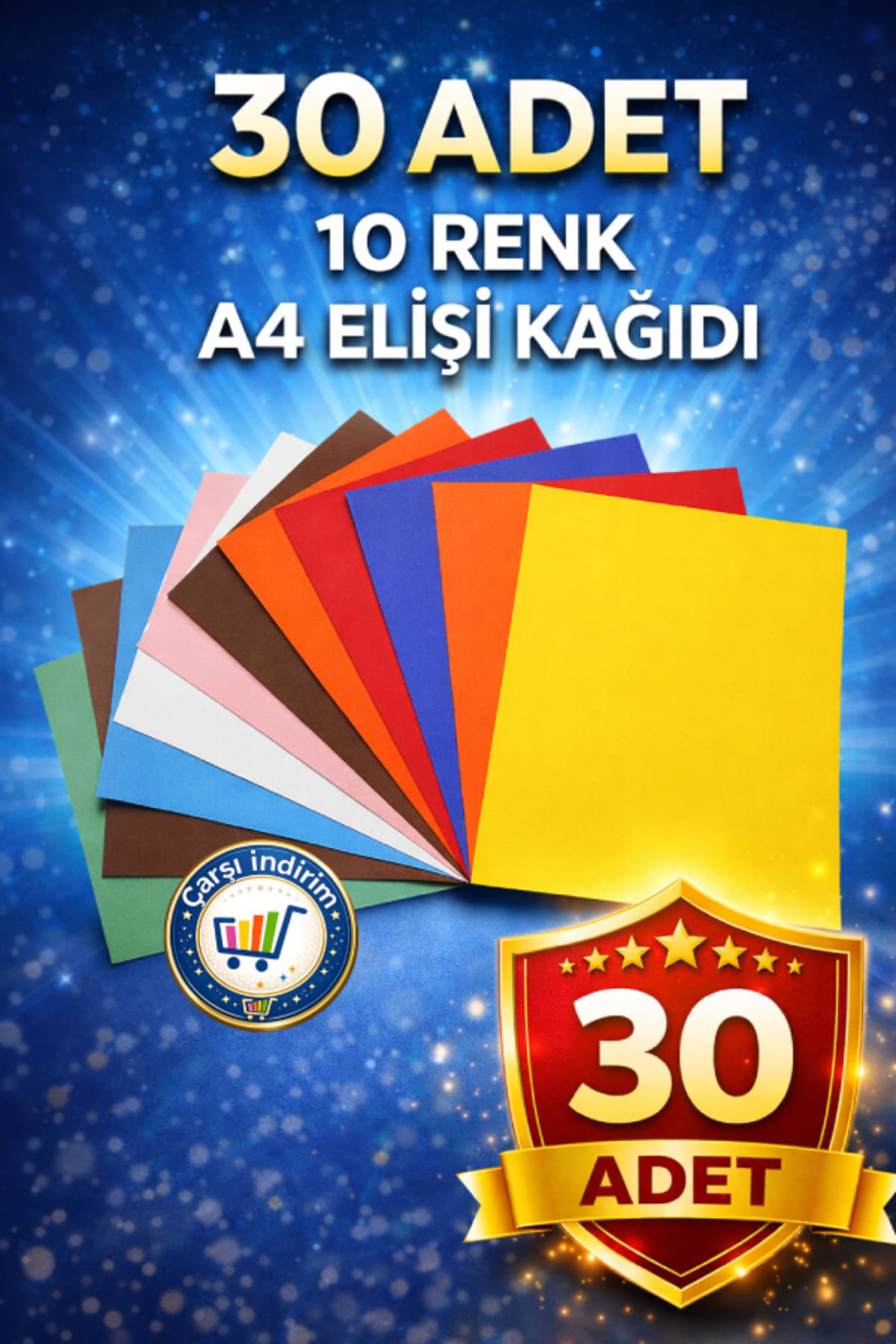 nistabolje 30 Adet A4 Renkli Elişi Kağıdı Karışık Renk Kırtasiye El İşi Kağıdı