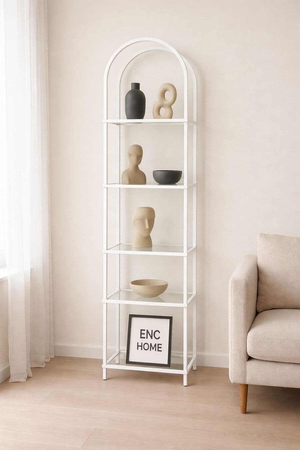 enc home Mini Ütopya Metal Kitaplık Ve Dekoratif Raf 150x40x30 beyaz