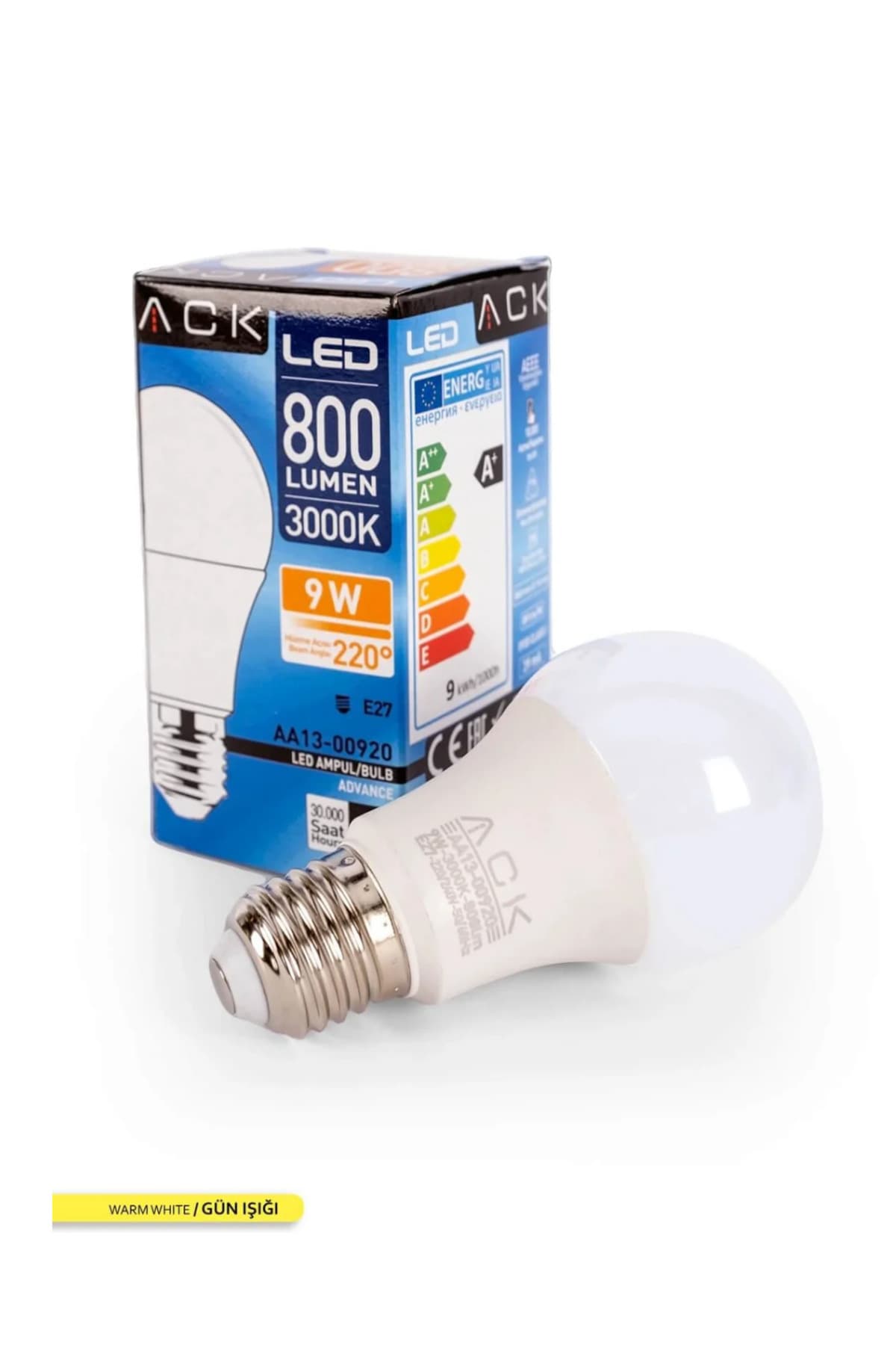 Ack Aa13-00920 9w E27 3000k Günışığı Led A60 Ampul 10'lu