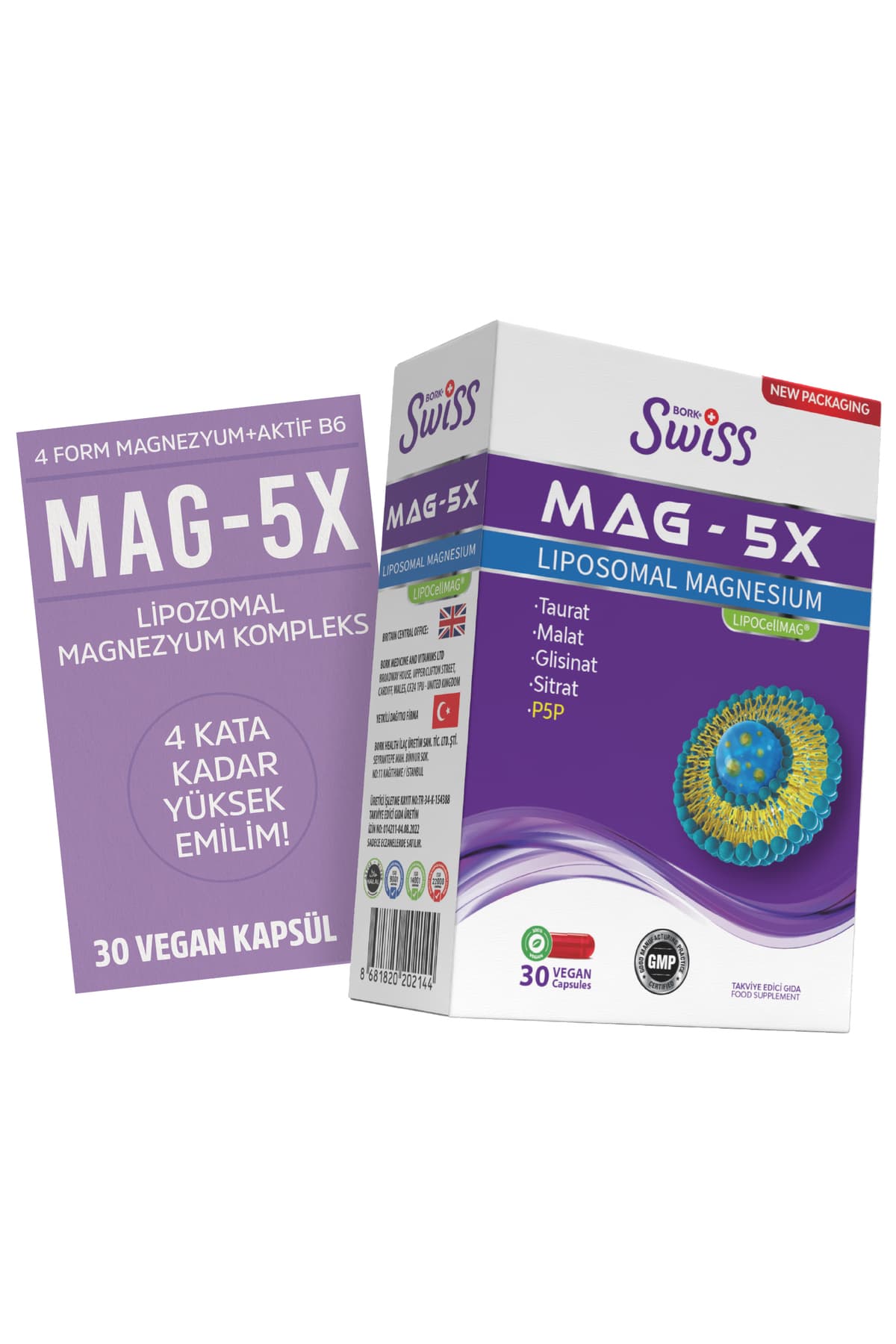 Bork Swiss Natural Swiss Bork Mag-5X Liposomal Magnesium • Takviye Edici Gıda • 4-lü Magnezyum • 30 Vegan Kapsül