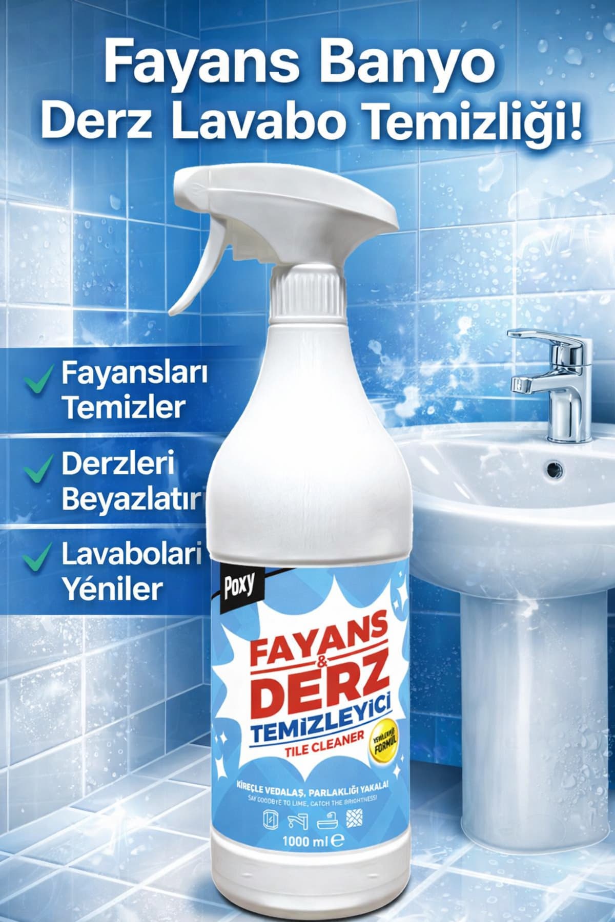 Poxy Banyo Fayans Armatür Batarya Lavabo Duşkabini Kireç Çözücü Temizleyici 1000 ml