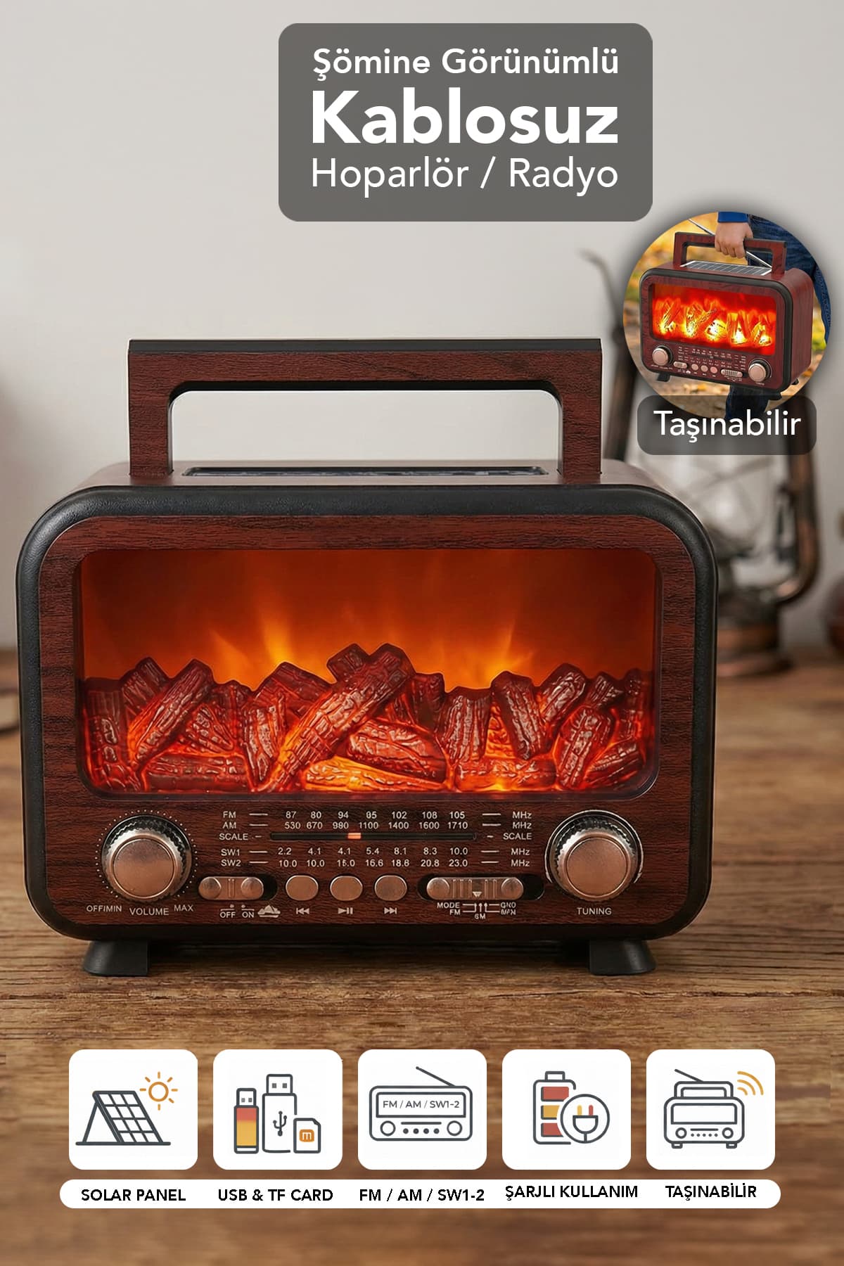 Mimtec Bluetooth Hoparlör Şömine Görünümlü Fm Radyo & Bluetooth Hoparlör