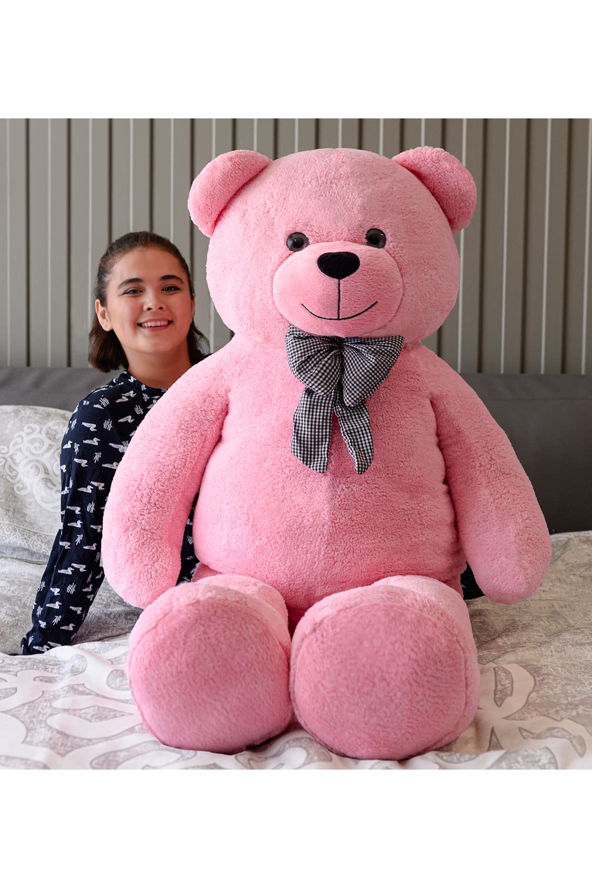 Özgüner Oyuncak 140 Cm Papyonlu Büyük Ayıcık (%100 YERLİ) FUŞYA