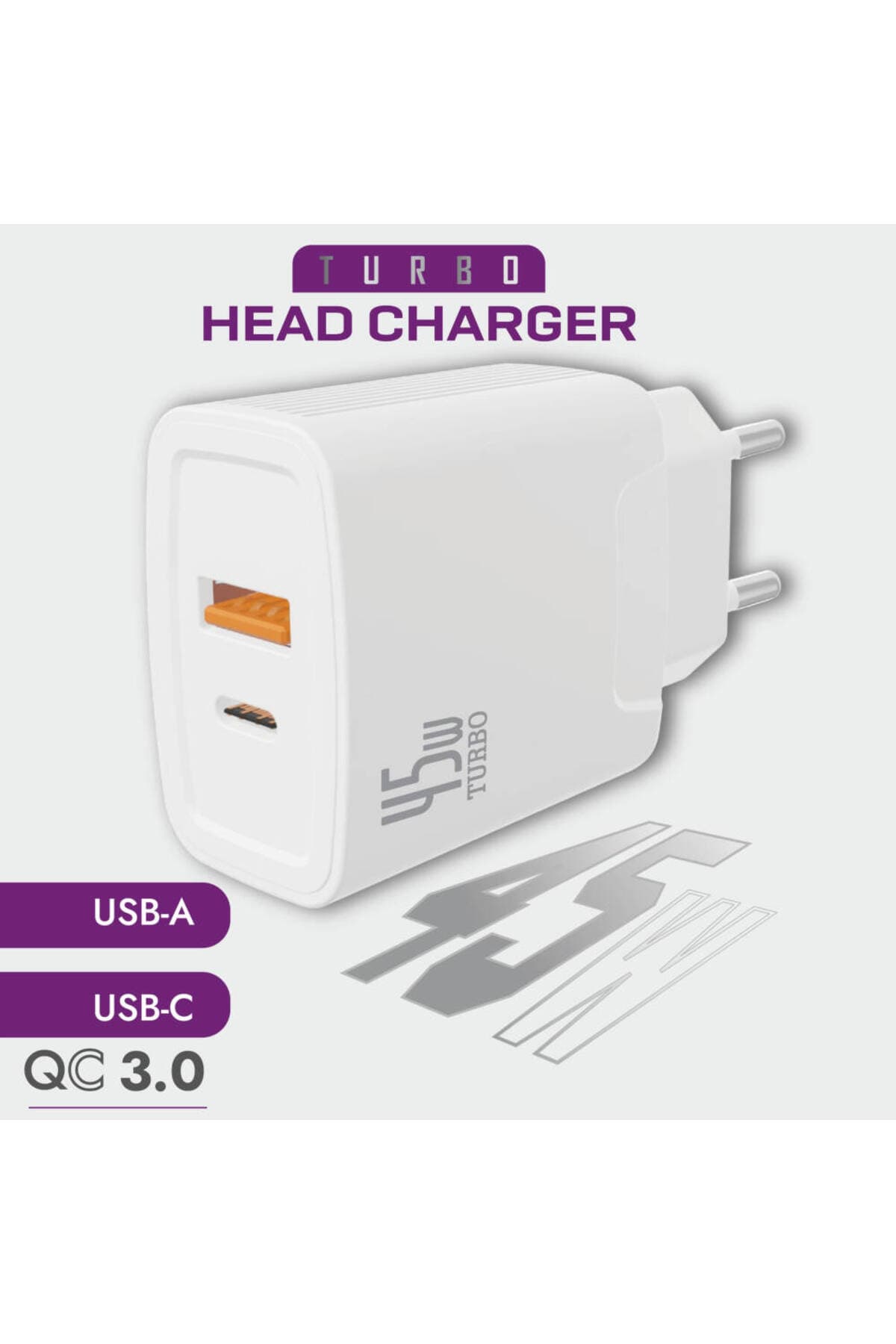 soffany 45W Hızlı Şarj Adaptörü USB-A USB-C Çift Girişli Type-C Şarj Başlığı iPH - Android Tablet Uyumlu Şarj Cihazı
