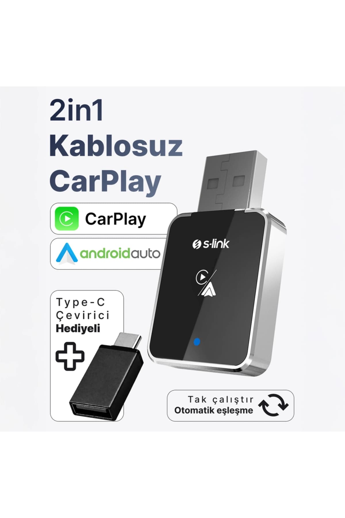 S-Link Sl-car01, 2in1 Android Ve Apple Cihazlar, Kablosuz Android Auto Ve Carplay Adaptörü