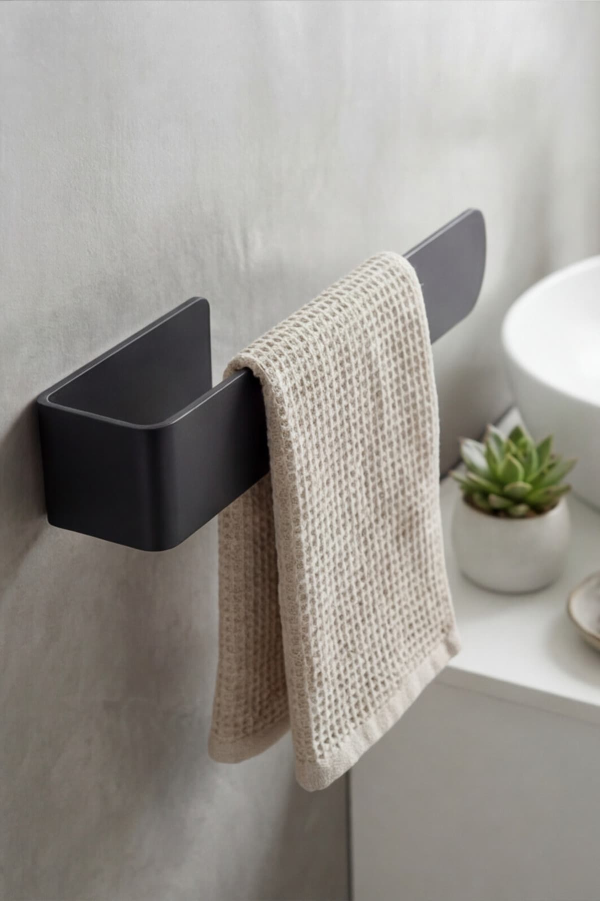 Zift Unique Siyah Paslanmaz Çelik Havluluk / Yapışkanlı Sistem / Banyo Askısı /tuvalet Havlu Askısı / Mat Siyah