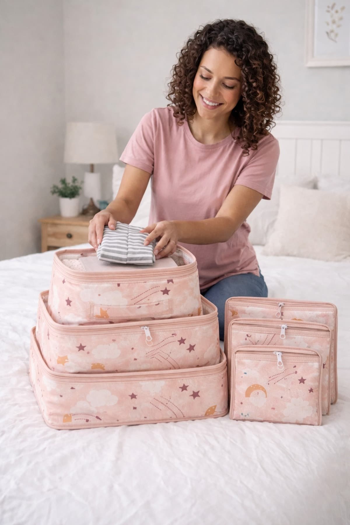 MorPort 6'lı Set Desenli Fileli Bavul Valiz Içi Düzenleyici Çok Amaçlı Organizer (pembe)