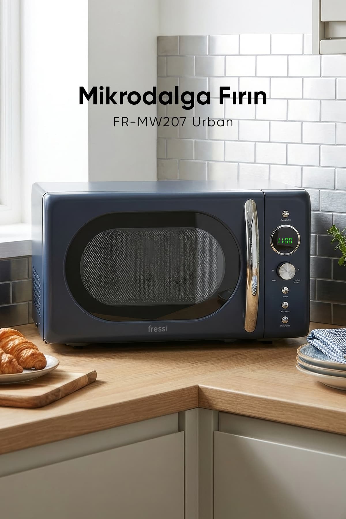 Fressi Urban Retro 20 Litre 700W Izgara Raflı Mikrodalga Fırın FR-MW207 Lacivert