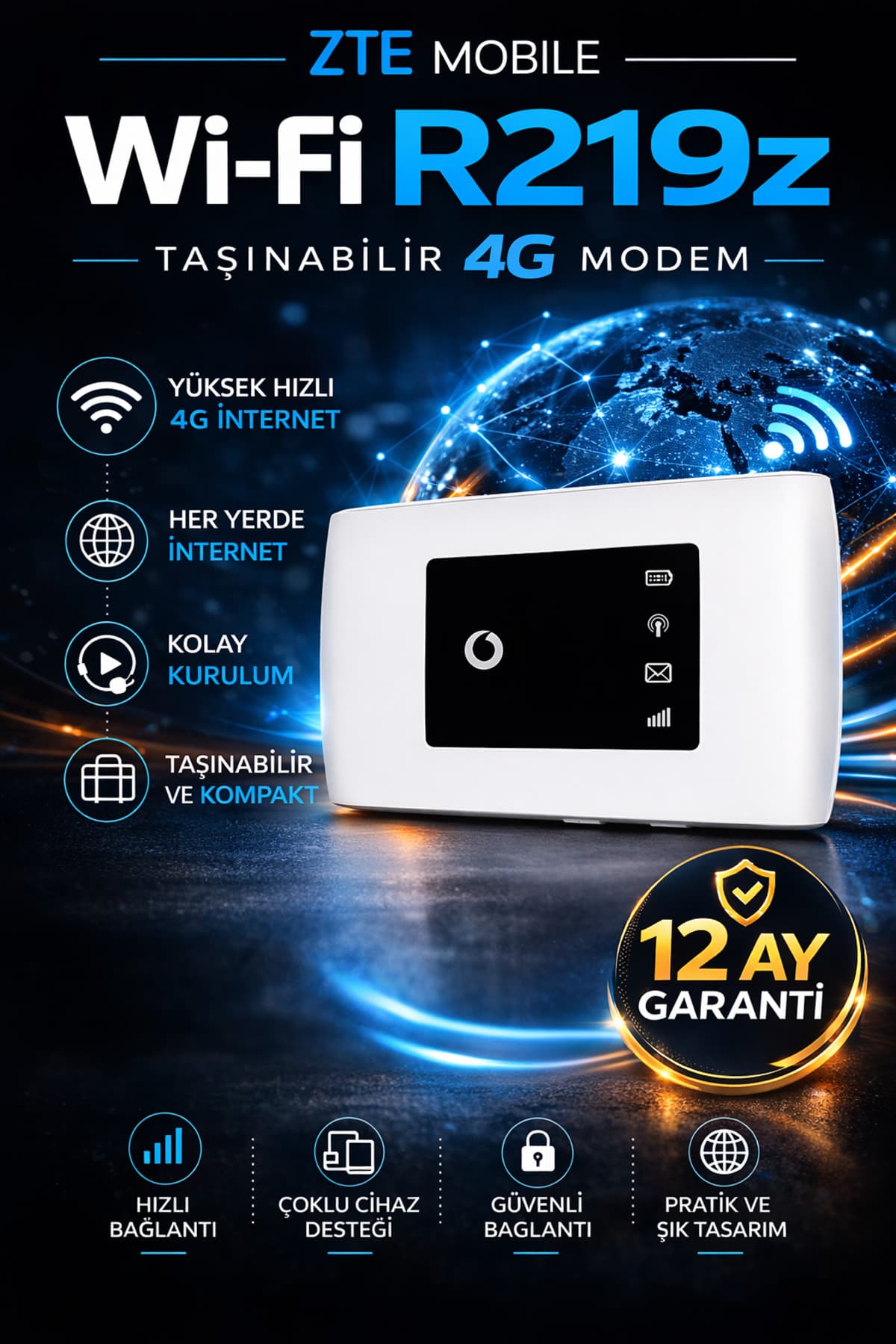 Genel Markalar Taşınabilir Modem 4G Mobile Wi-Fi R219Z (Yenilenmiş / TÜM HATLARLA ÇALIŞIR)